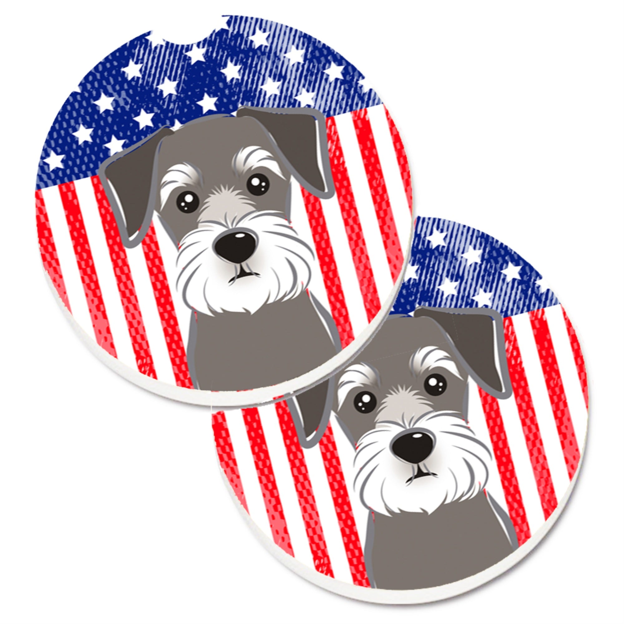Caroline'S Treasures American Flag & Schnauzer Set Of 2 Cup Holder Car Coasters Bb2136Carc, 2.56, Multicolor