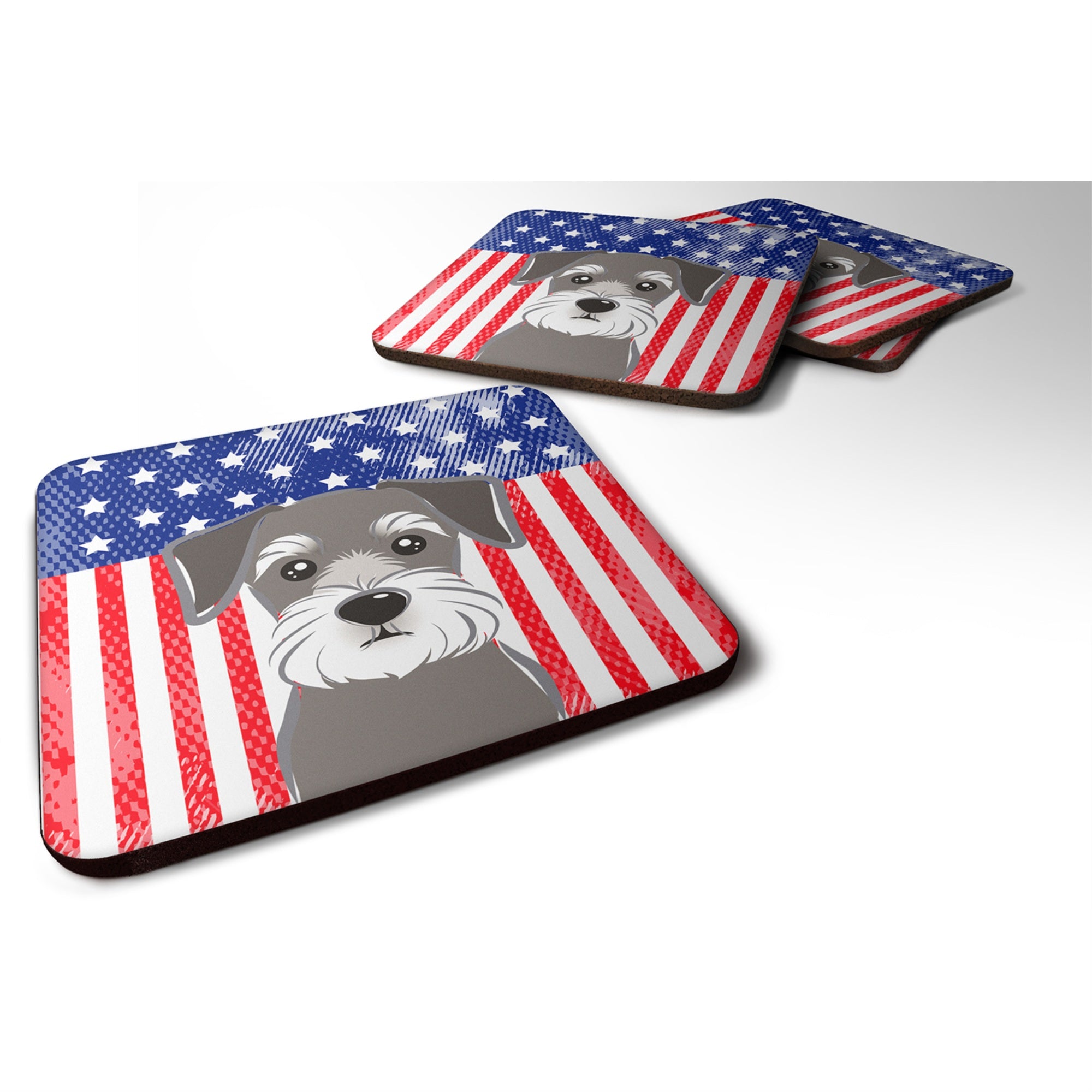 Caroline'S Treasures Bb2136Fc American Flag And Schnauzer Foam Coaster (Set Of 4), 3.5, Multicolor