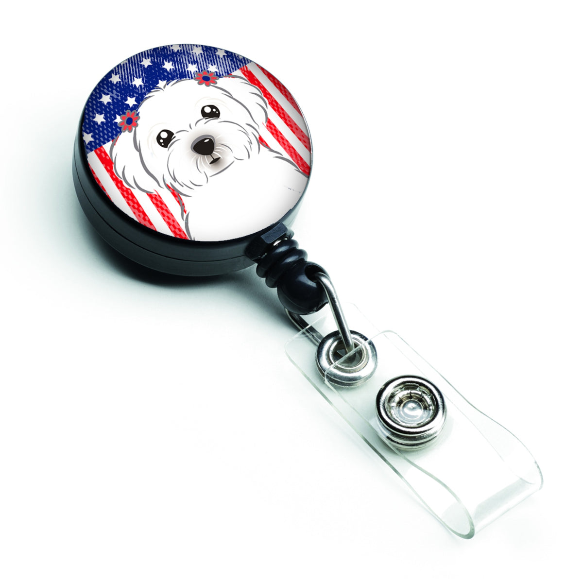 Caroline'S Treasures American Flag And Maltese Retractable Badge Reel, Multicolor (Bb2138Br)