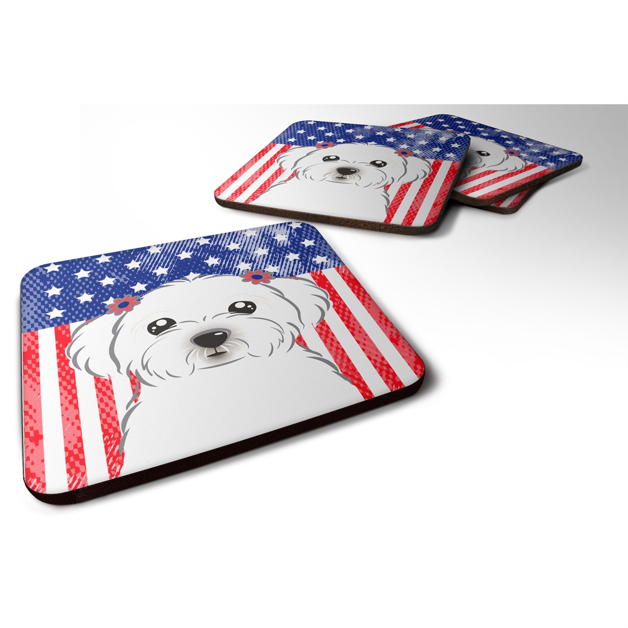 Caroline'S Treasures Bb2138Fc American Flag And Maltese Foam Coaster (Set Of 4), 3.5, Multicolor