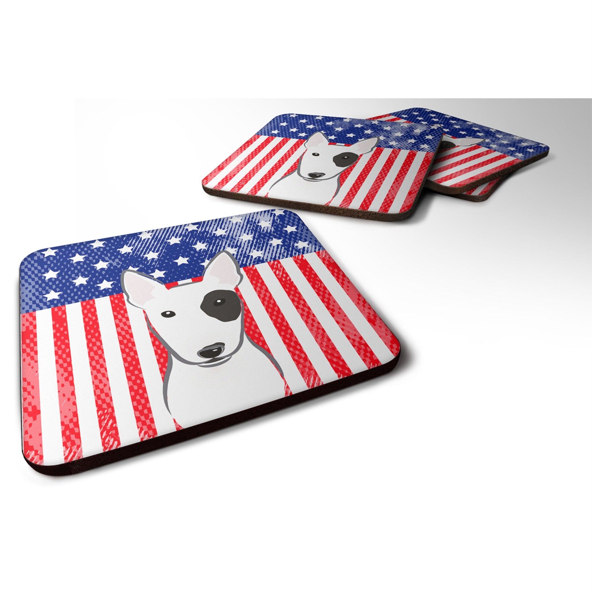 Caroline'S Treasures Bb2139Fc American Flag And Bull Terrier Foam Coaster (Set Of 4), 3.5, Multicolor