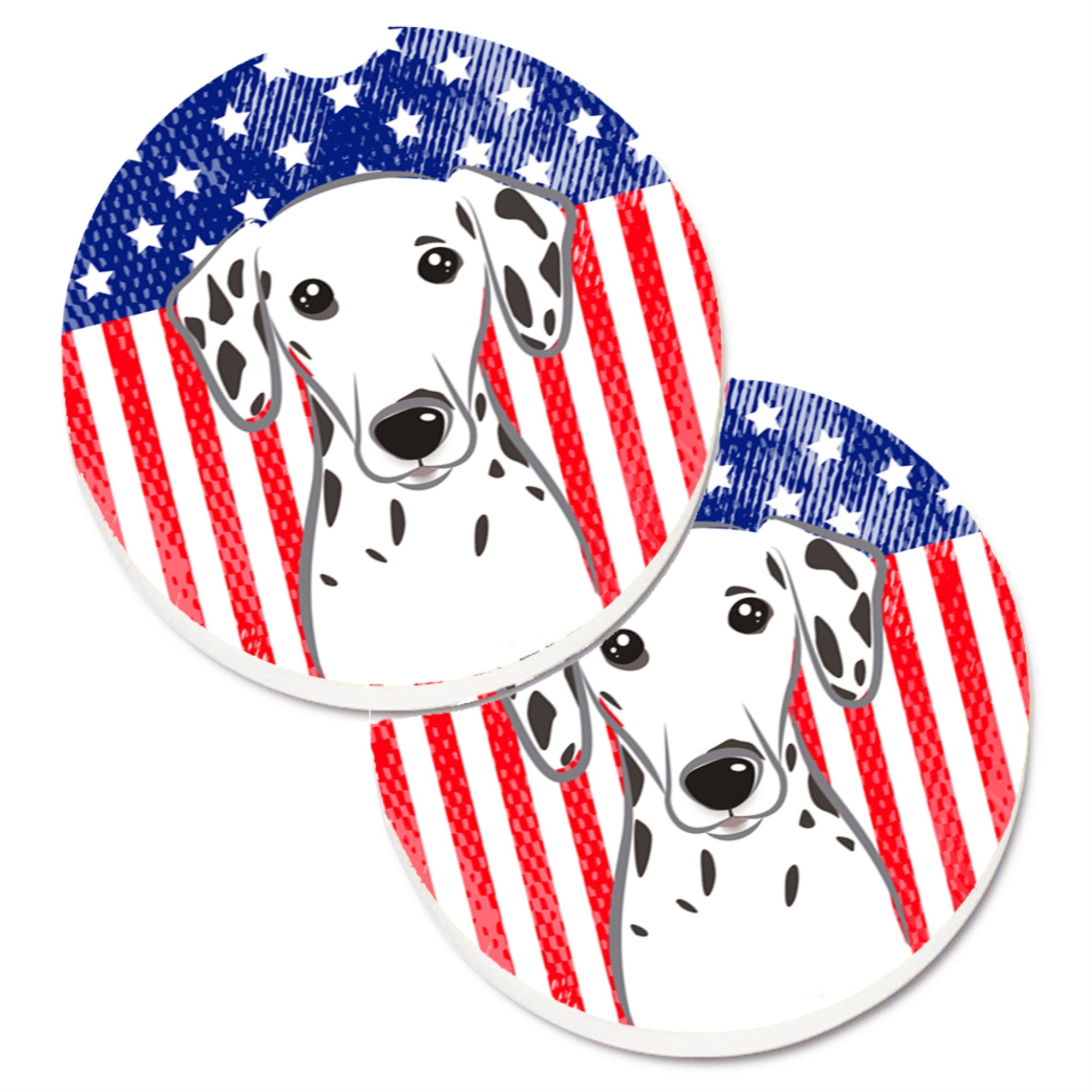 Caroline'S Treasures American Flag & Dalmatian Set Of 2 Cup Holder Car Coasters Bb2140Carc, 2.56, Multicolor