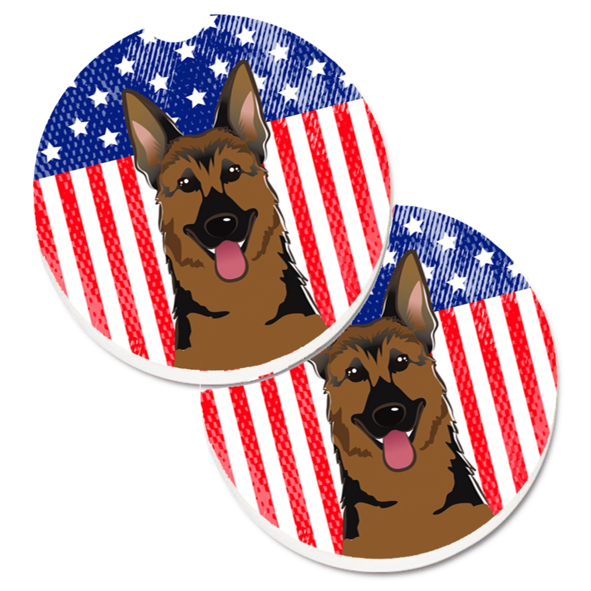 Caroline'S Treasures American Flag & German Shepherd Set Of 2 Cup Holder Car Coasters Bb2141Carc, 2.56, Multicolor
