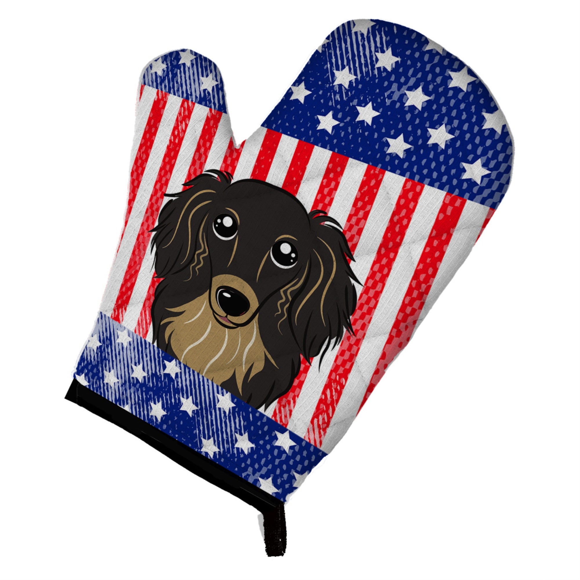 Caroline'S Treasures Bb2143Ovmt American Flag And Longhair Black And Tan Dachshund Oven Mitt, 12 By 8.5, Multicolor