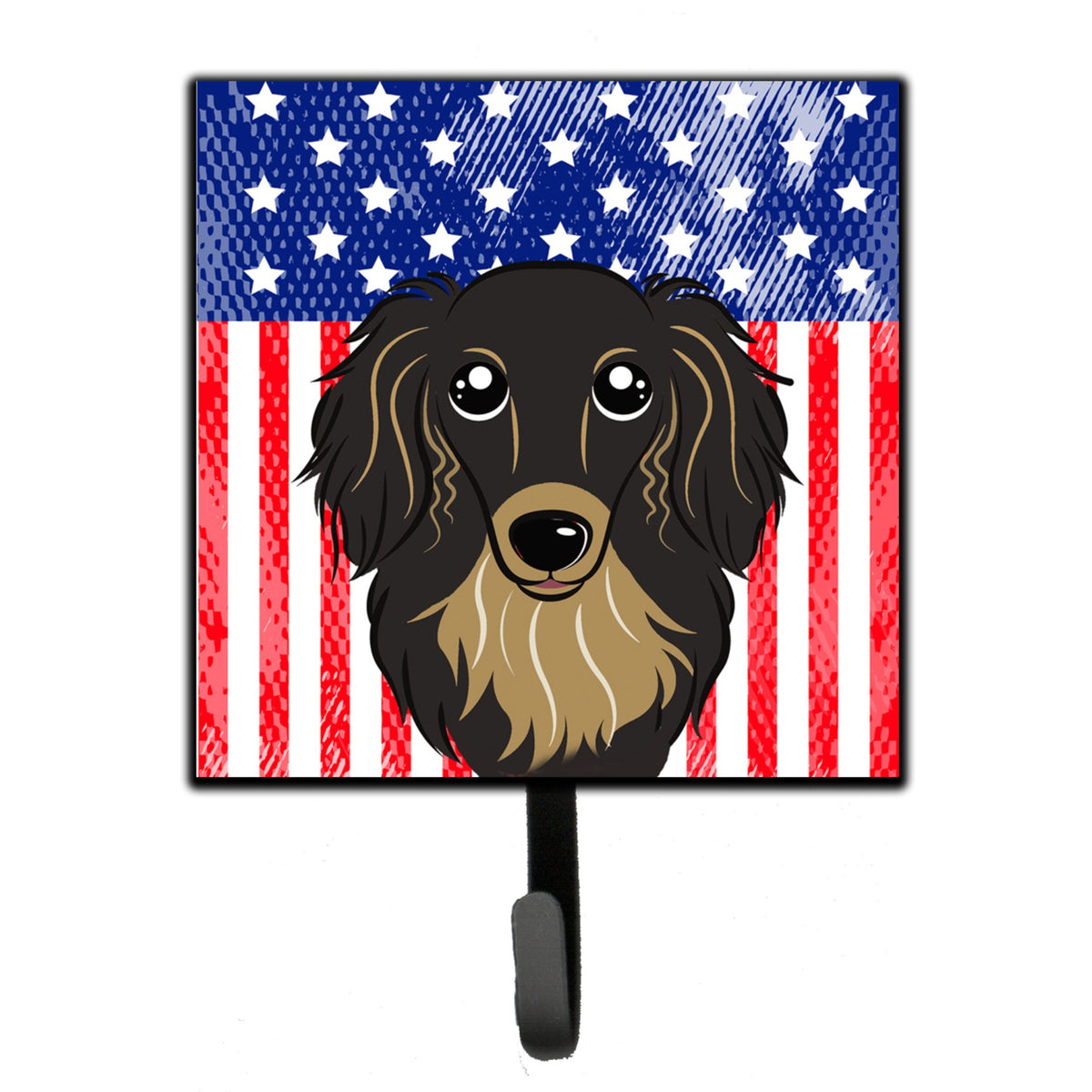Caroline'S Treasures American Flag And Longhair Black And Tan Dachshund Leash Or Key Holder Hooks, Multicolor