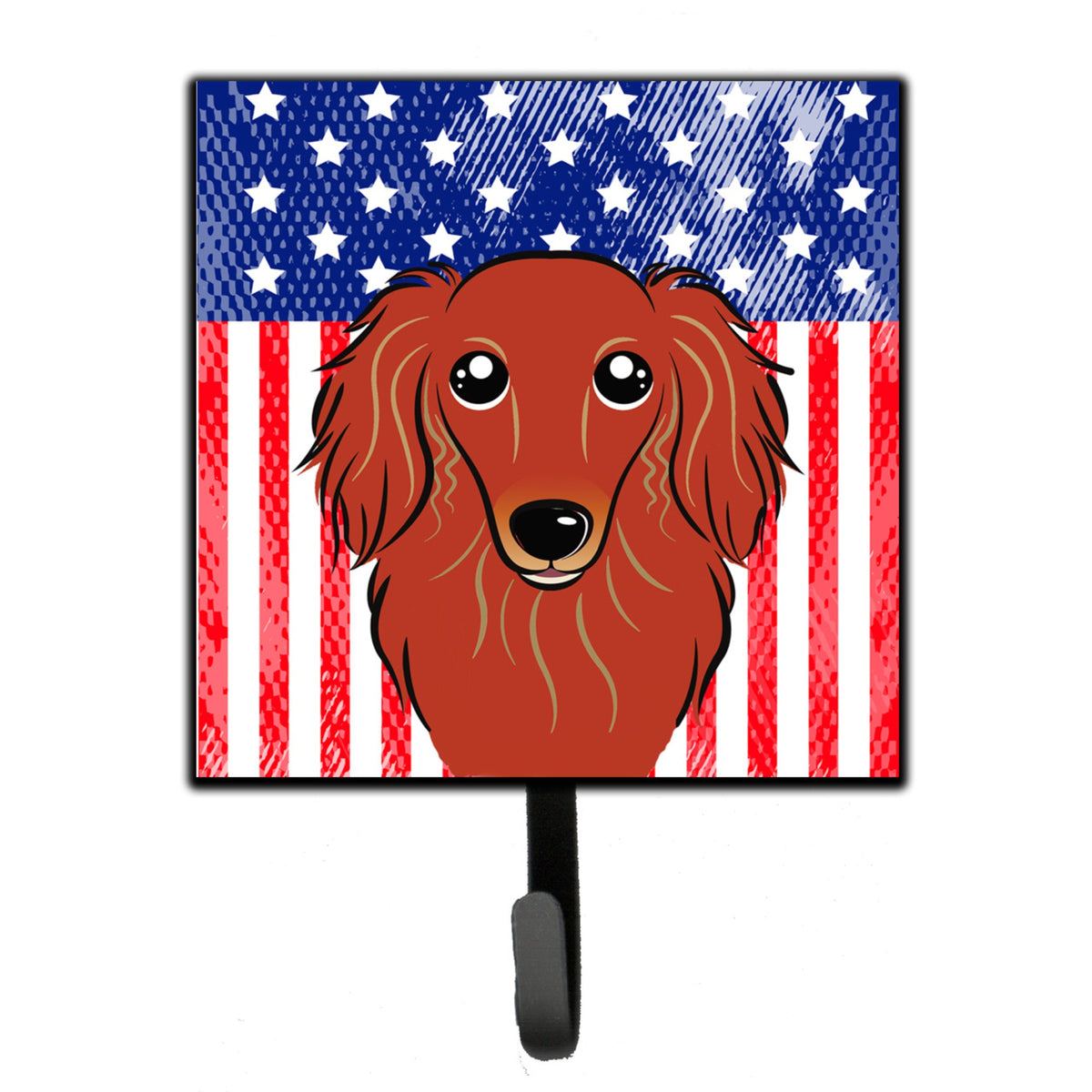 Caroline'S Treasures American Flag And Longhair Red Dachshund Leash Or Key Holder Hooks, Multicolor