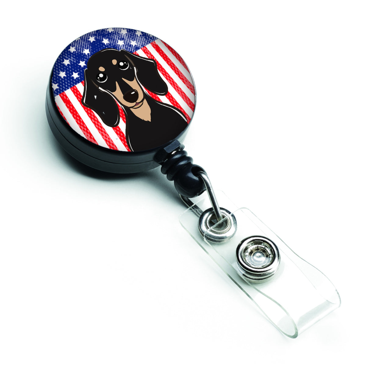 Caroline'S Treasures American Flag And Smooth Black And Tan Dachshund Retractable Badge Reel, Multicolor (Bb2145Br)