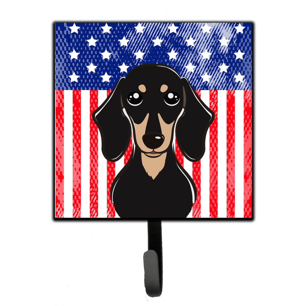 Caroline'S Treasures American Flag And Smooth Black And Tan Dachshund Leash Or Key Holder Hooks, Multicolor