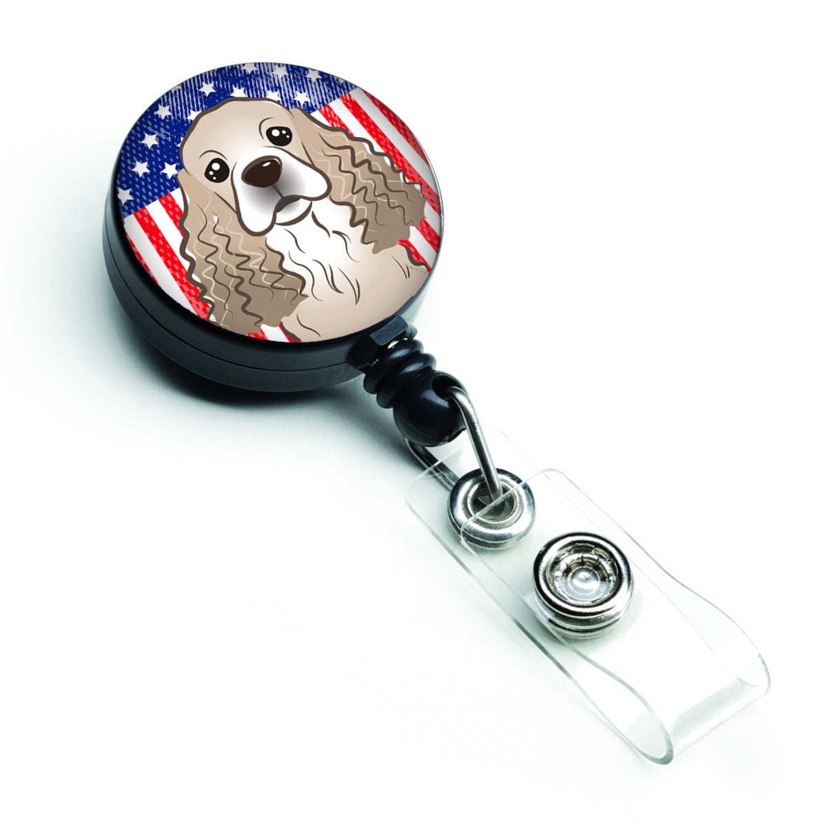 Caroline'S Treasures American Flag And Cocker Spaniel Retractable Badge Reel, Multicolor (Bb2146Br)