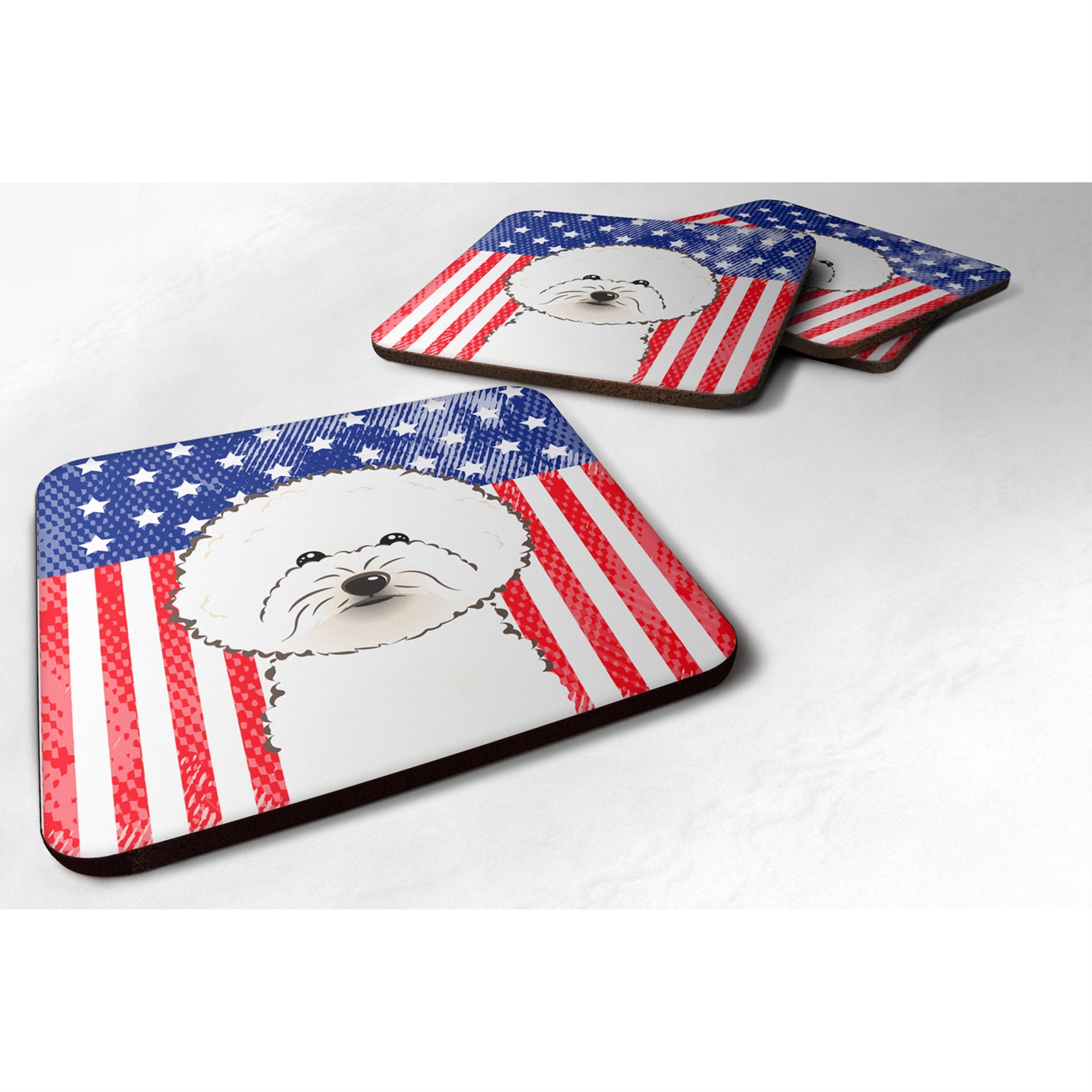 Caroline'S Treasures Bb2147Fc American Flag And Bichon Frise Foam Coaster (Set Of 4), 3.5, Multicolor