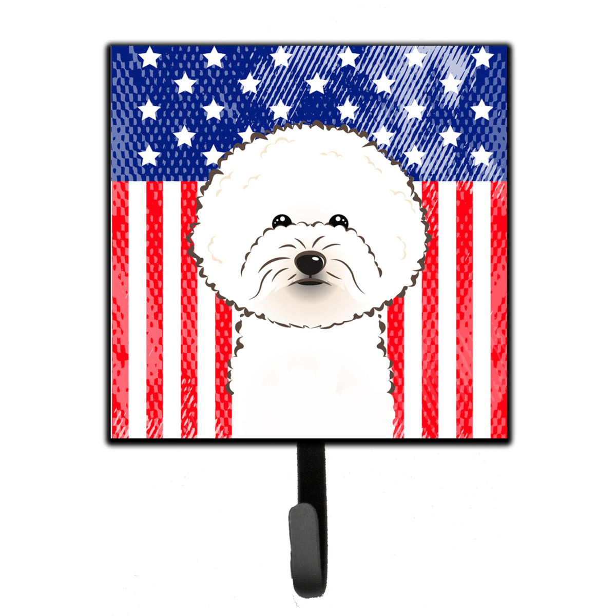 Caroline'S Treasures American Flag And Bichon Frise Leash Or Key Holder Hooks, Multicolor