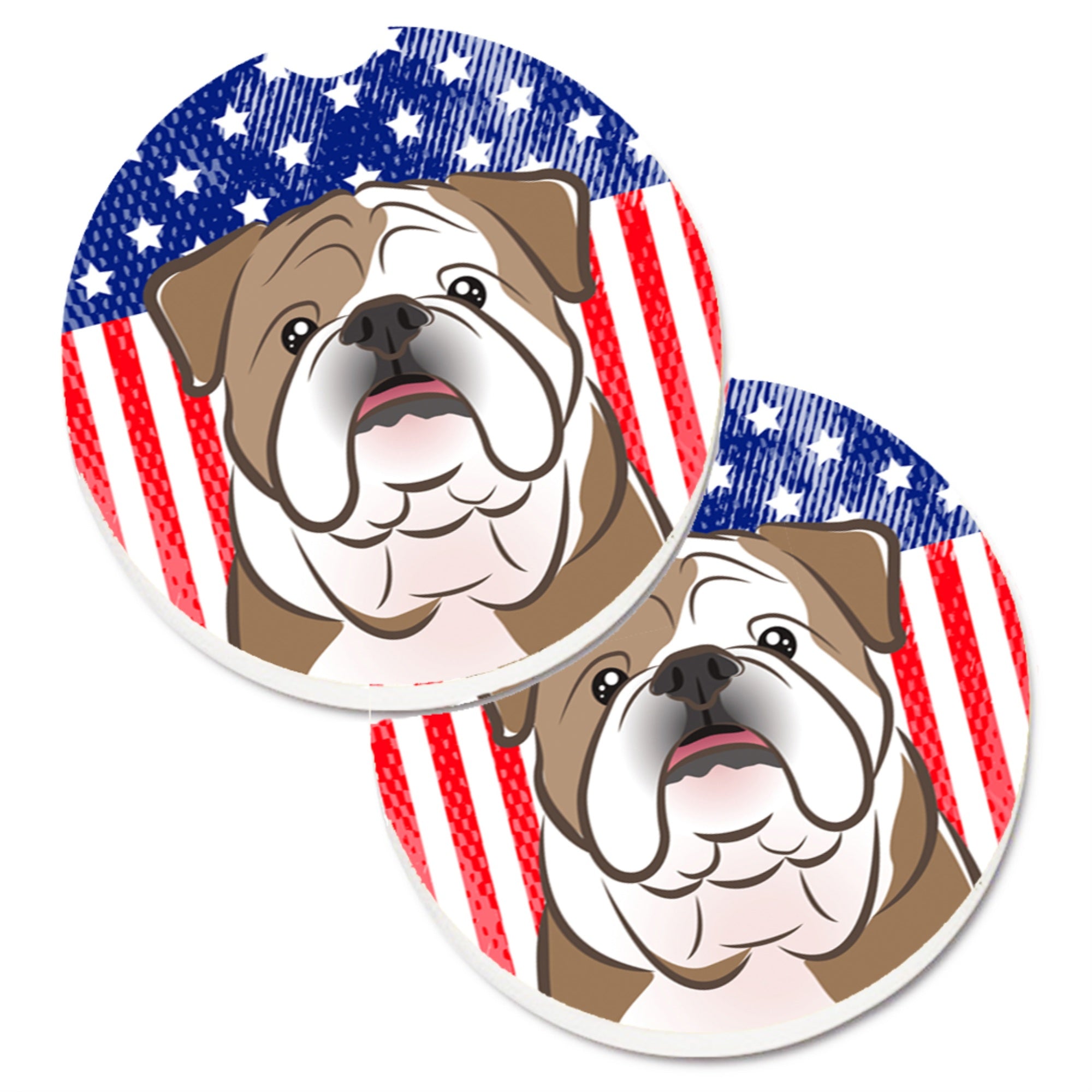 Caroline'S Treasures American Flag & English Bulldog Set Of 2 Cup Holder Car Coasters Bb2149Carc, 2.56, Multicolor
