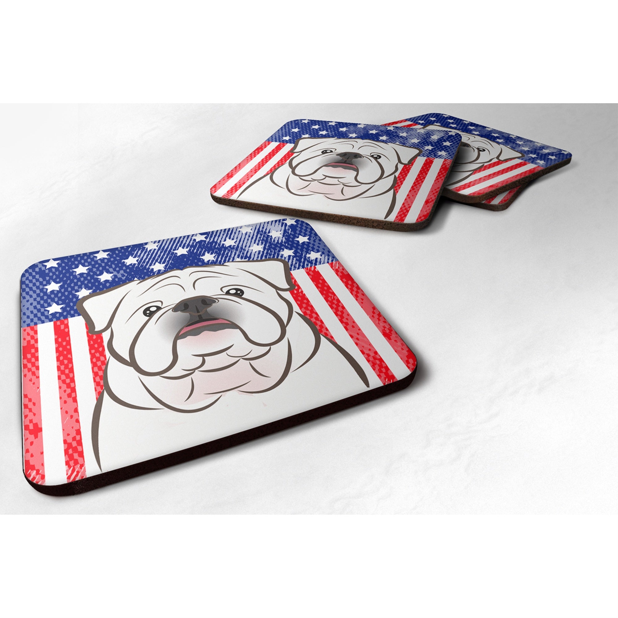 Caroline'S Treasures Bb2150Fc American Flag And White English Bulldog Foam Coaster (Set Of 4), 3.5, Multicolor