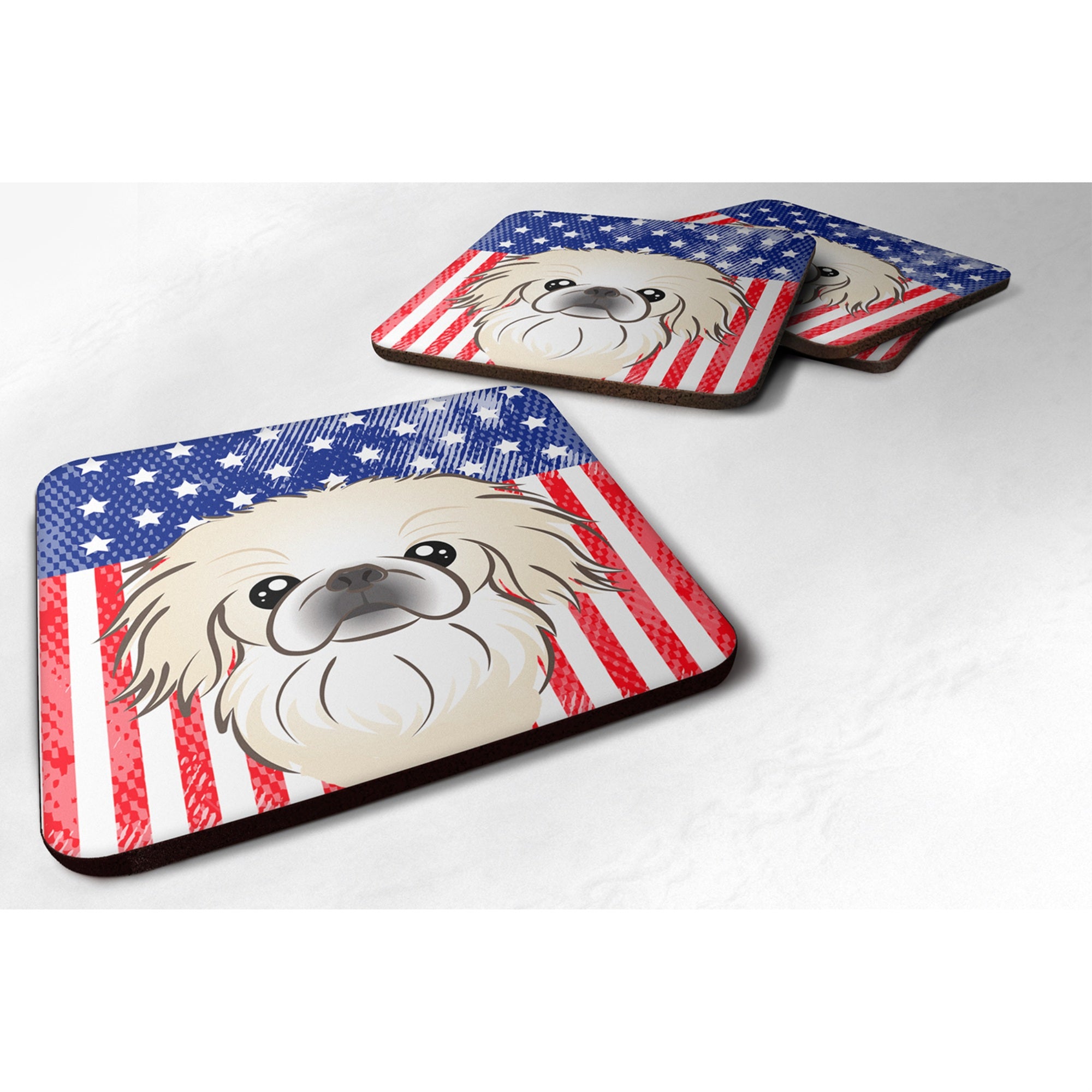 Caroline'S Treasures Bb2151Fc American Flag And Pekingese Foam Coaster (Set Of 4), 3.5, Multicolor