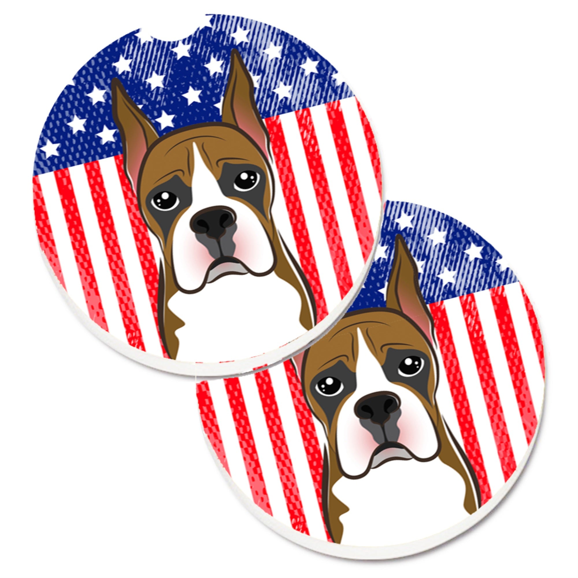 Caroline'S Treasures American Flag & Boxer Set Of 2 Cup Holder Car Coasters Bb2153Carc, 2.56, Multicolor