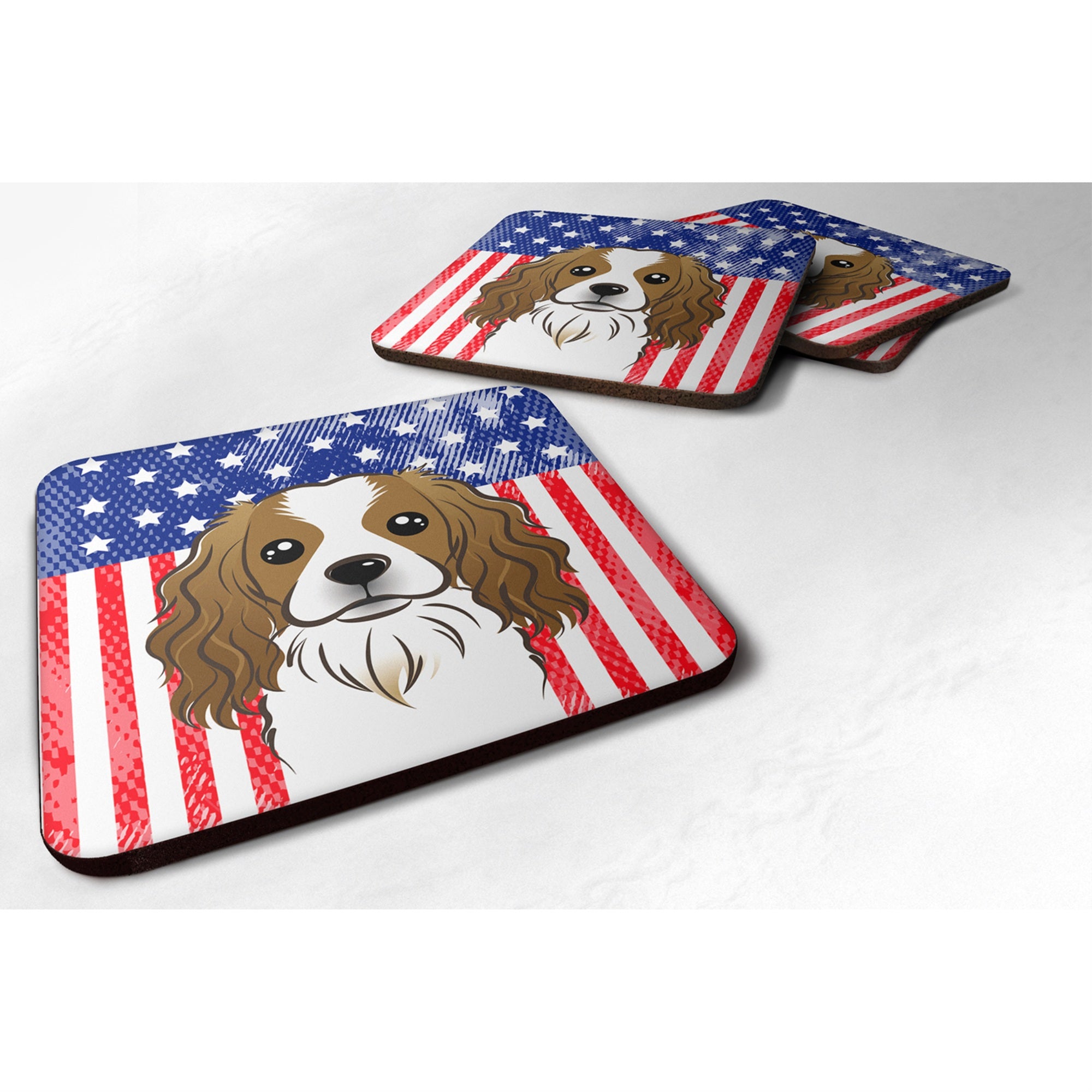 Caroline'S Treasures Bb2154Fc American Flag And Cavalier Spaniel Foam Coaster (Set Of 4), 3.5, Multicolor