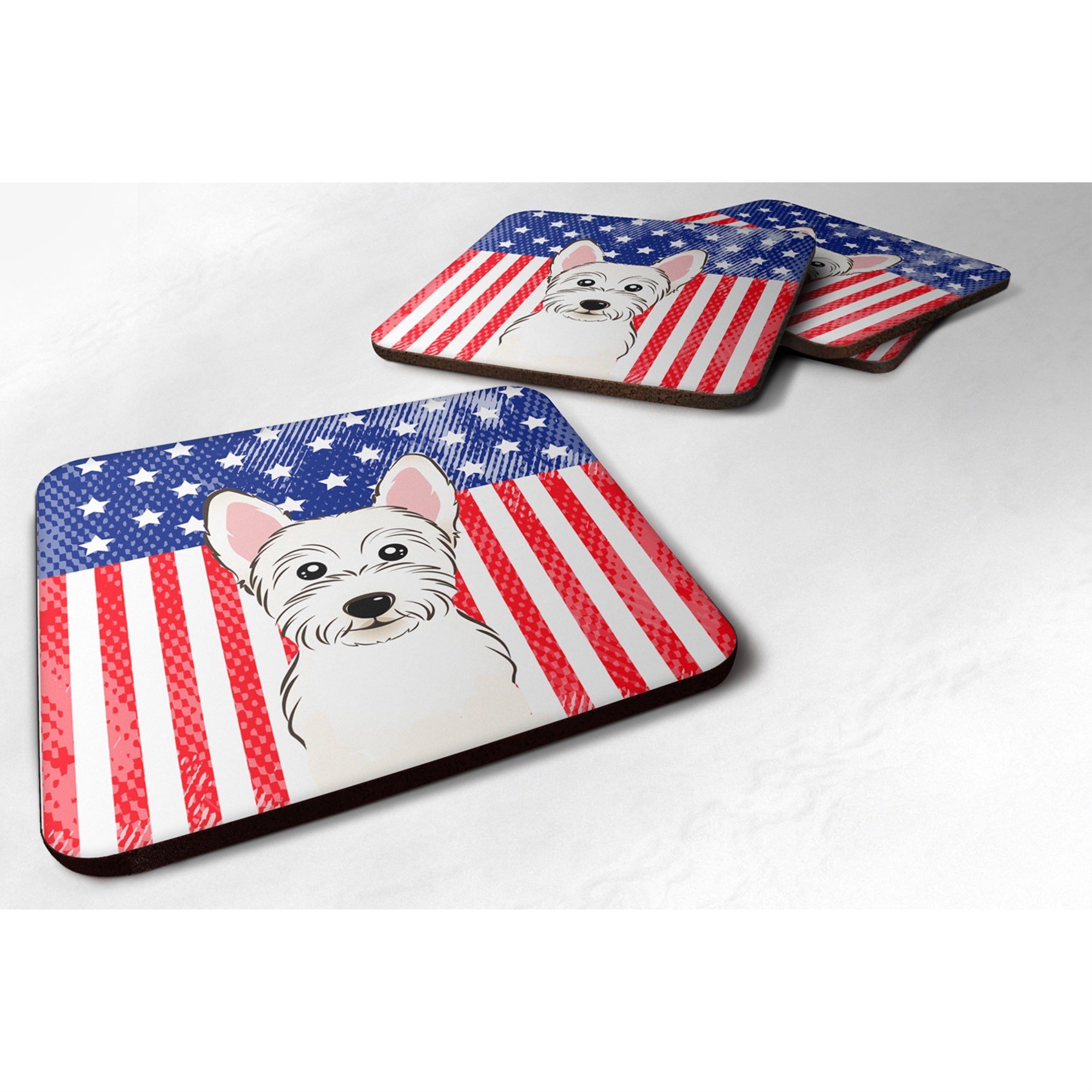 Caroline'S Treasures Bb2156Fc American Flag And Westie Foam Coaster (Set Of 4), 3.5, Multicolor