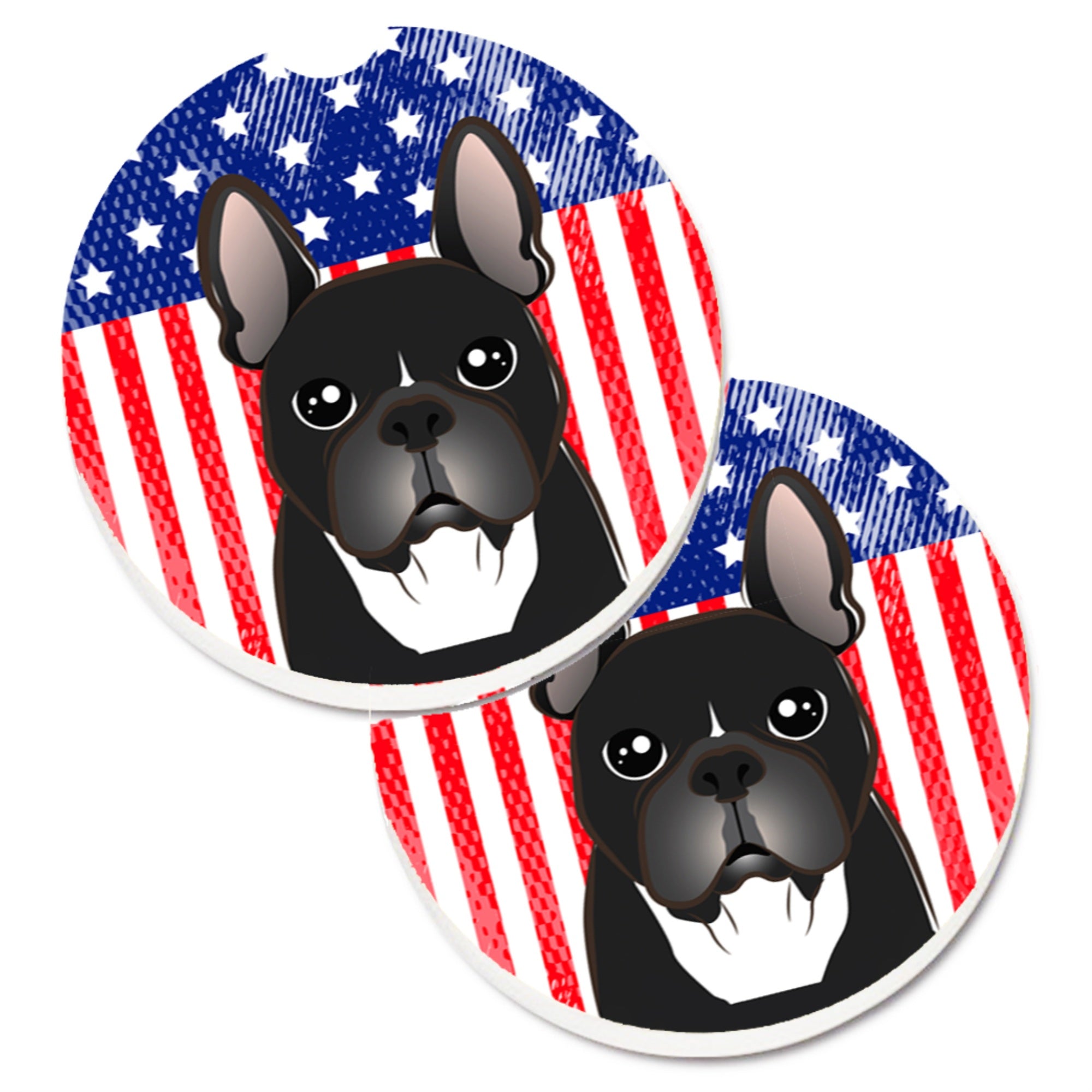 Caroline'S Treasures American Flag & French Bulldog Set Of 2 Cup Holder Car Coasters Bb2157Carc, 2.56, Multicolor