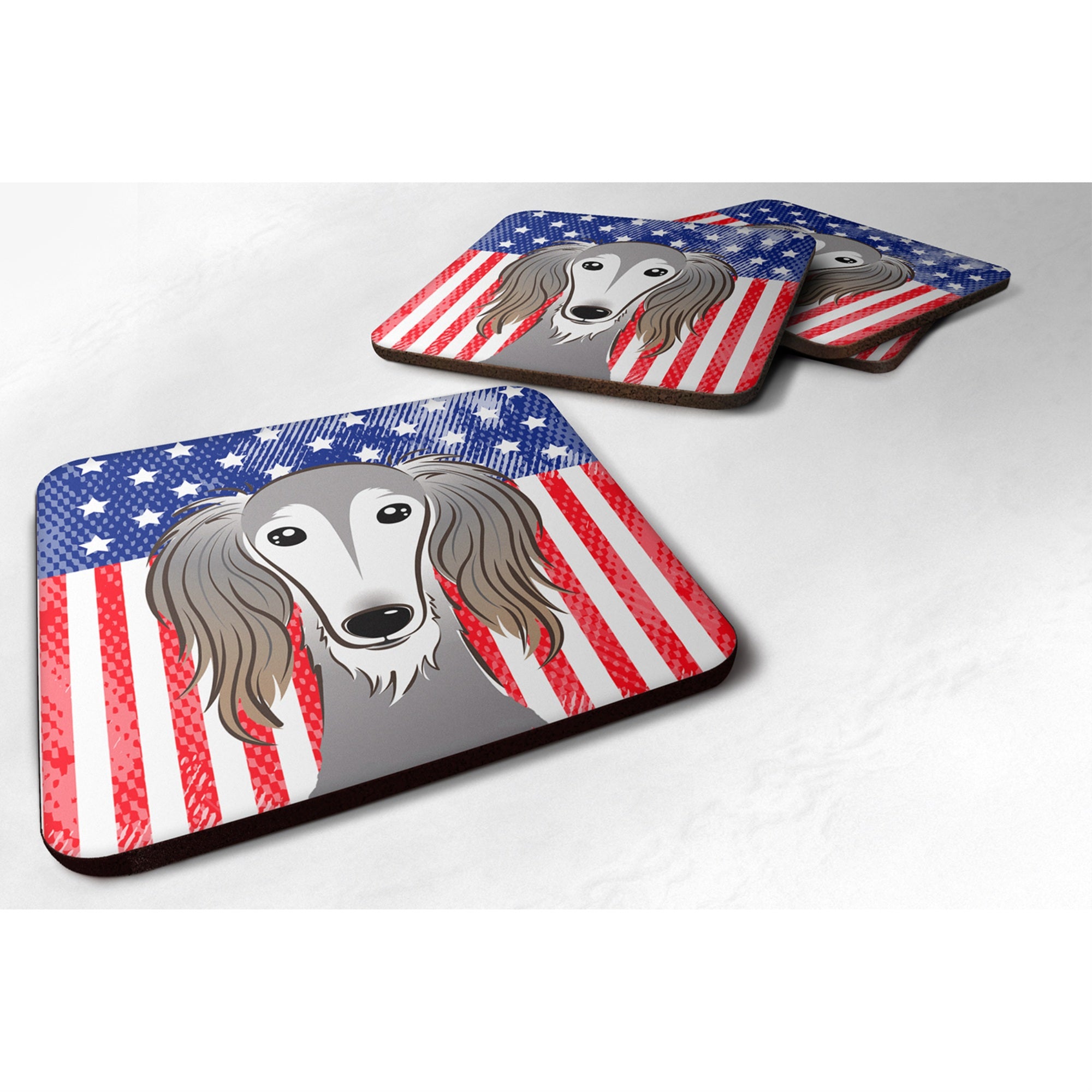 Caroline'S Treasures Bb2159Fc American Flag And Saluki Foam Coaster (Set Of 4), 3.5, Multicolor