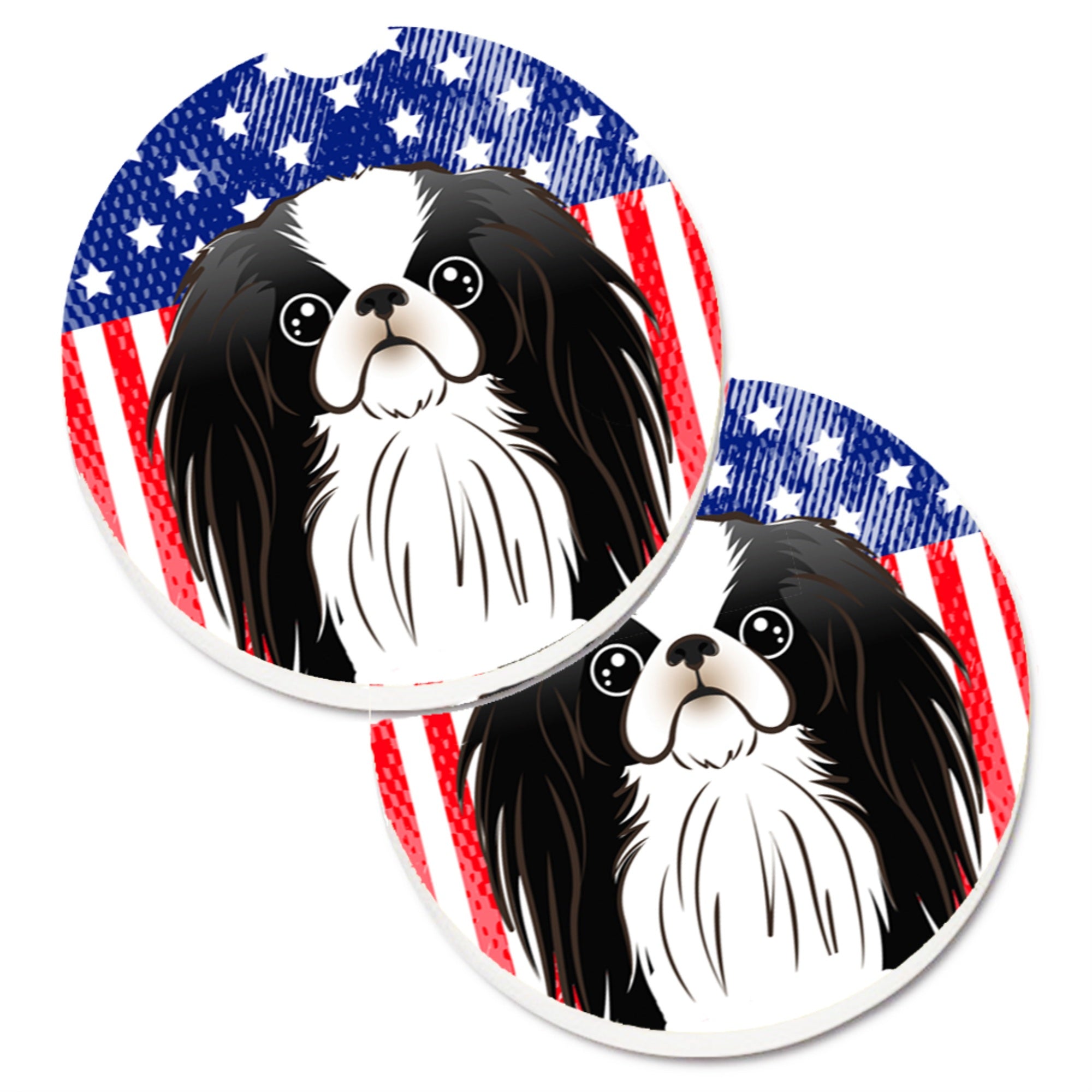 Caroline'S Treasures American Flag & Japanese Chin Set Of 2 Cup Holder Car Coasters Bb2160Carc, 2.56, Multicolor