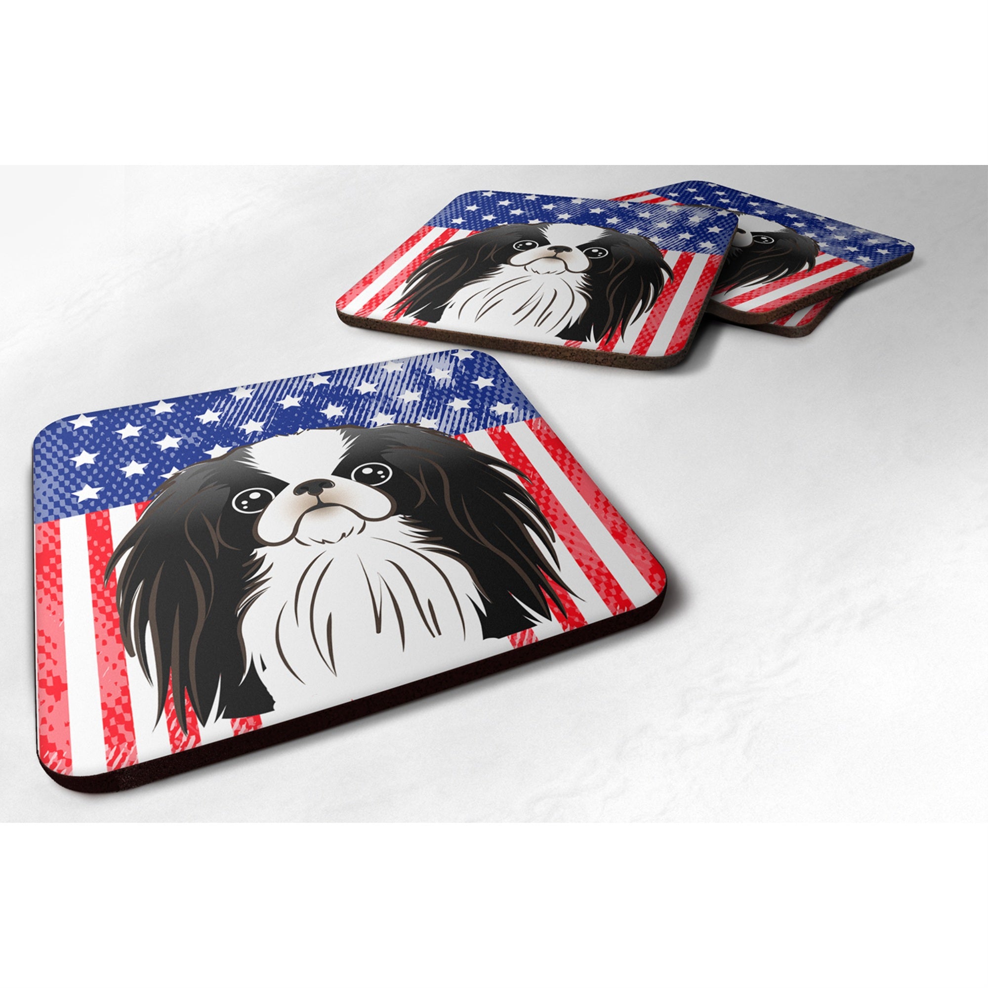 Caroline'S Treasures Bb2160Fc American Flag And Japanese Chin Foam Coaster (Set Of 4), 3.5, Multicolor