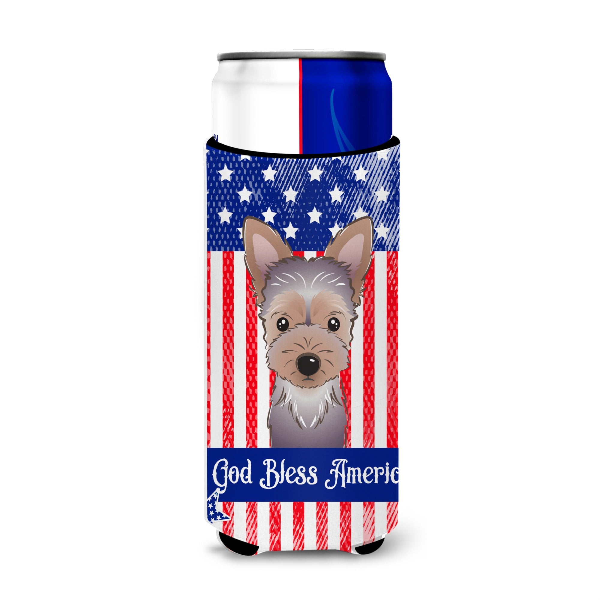 Caroline'S Treasures Bb2162Muk God Bless American Flag With Yorkie Puppy Michelob Ultra Koozies For Slim Cans, Multicolor,
