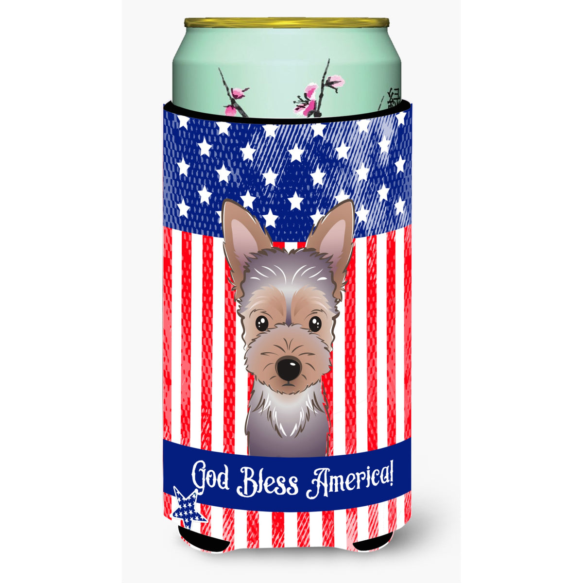 Caroline'S Treasures Bb2162Tbc God Bless American Flag With Yorkie Puppy Tall Boy Hugger Koozie, Multicolor