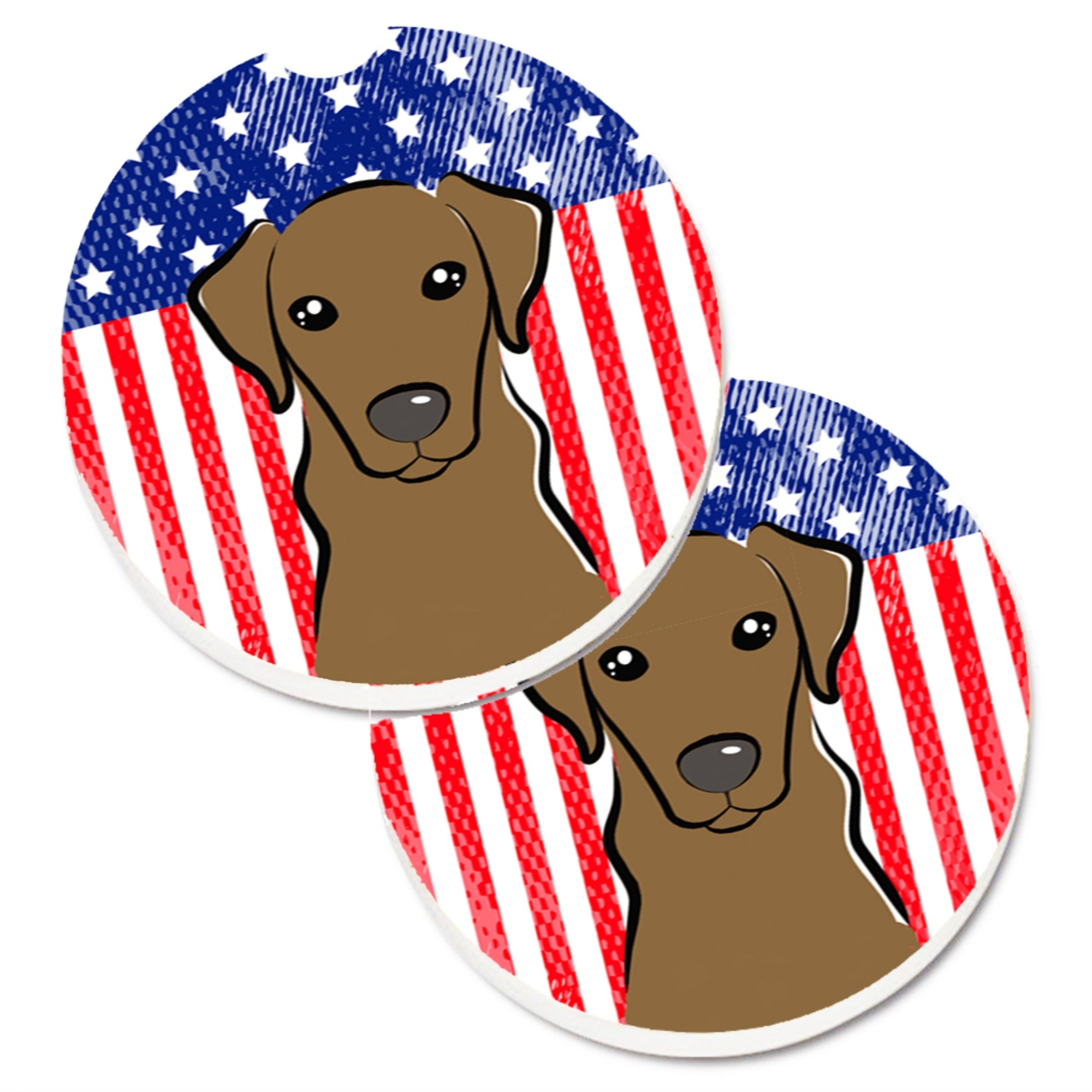 Caroline'S Treasures American Flag & Chocolate Labrador Set Of 2 Cup Holder Car Coasters Bb2164Carc, 2.56, Multicolor