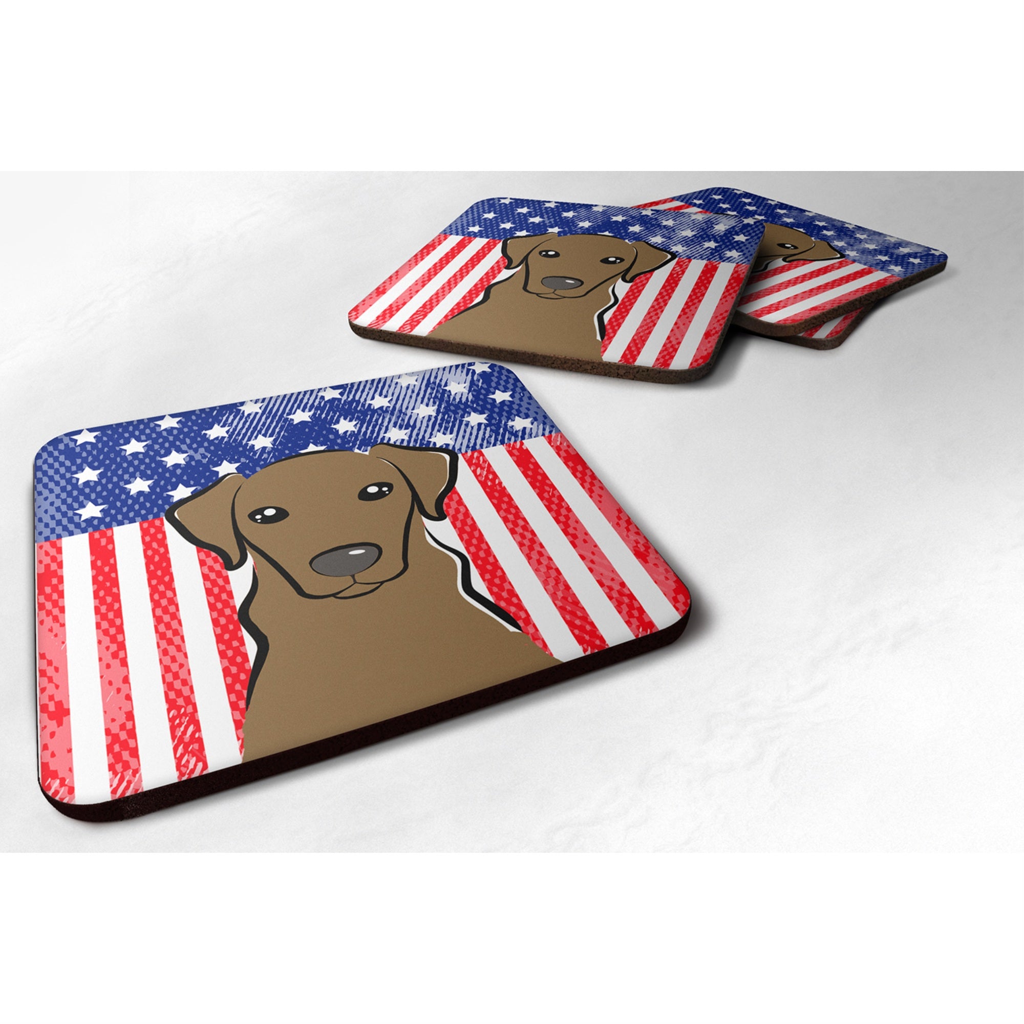 Caroline'S Treasures Bb2164Fc American Flag And Chocolate Labrador Foam Coaster (Set Of 4), 3.5, Multicolor