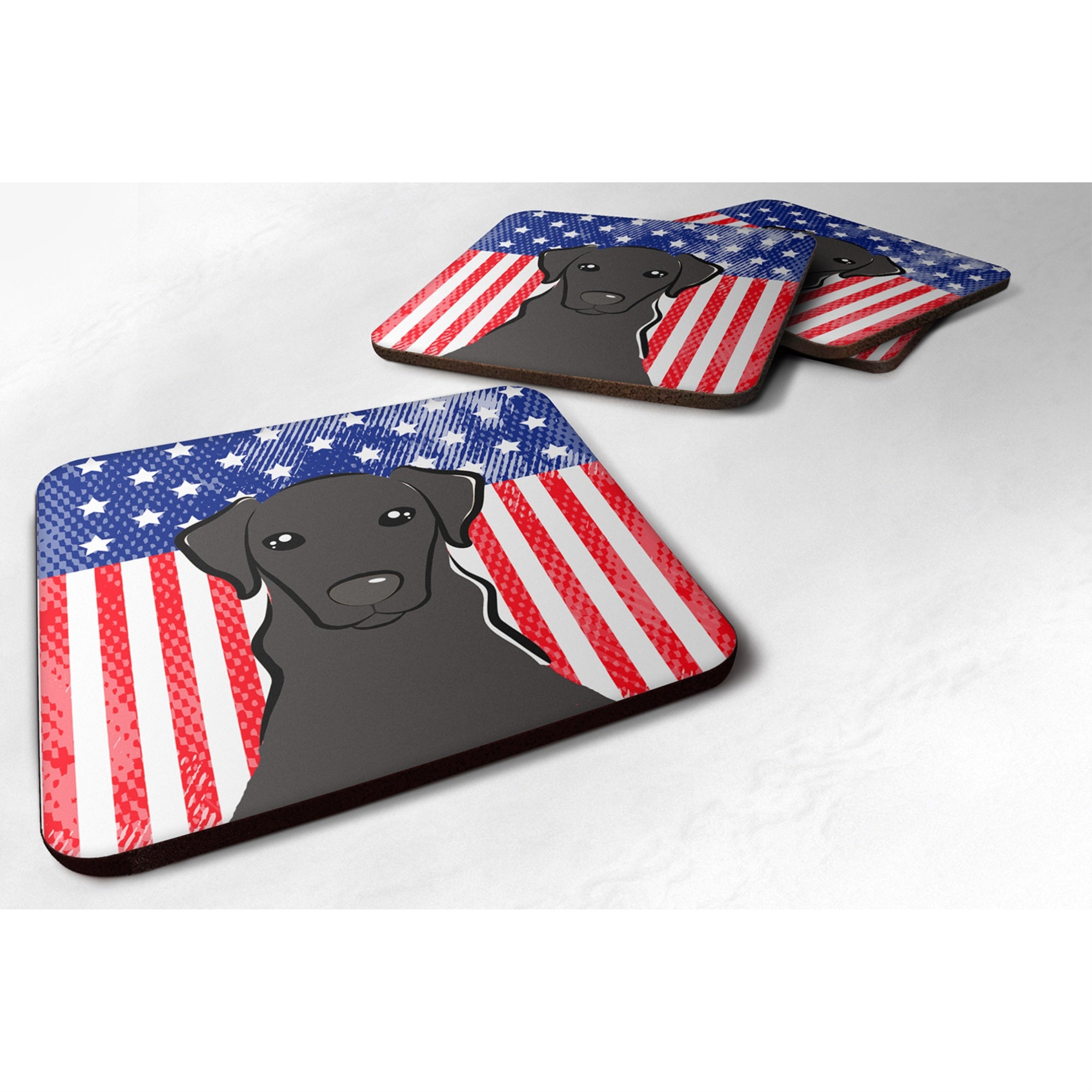 Caroline'S Treasures Bb2165Fc American Flag And Black Labrador Foam Coaster (Set Of 4), 3.5, Multicolor