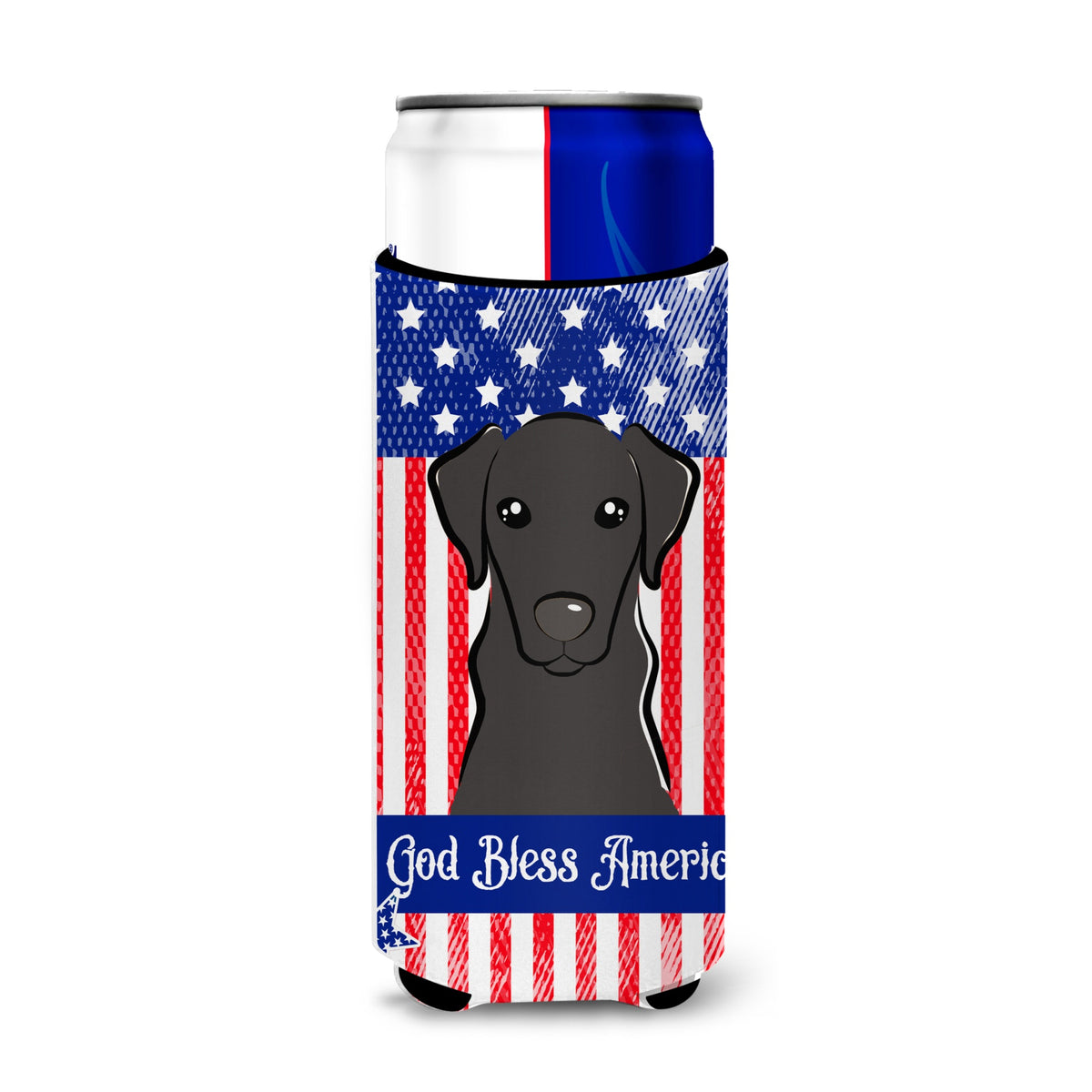 Caroline'S Treasures Bb2165Muk God Bless American Flag With Black Labrador Michelob Ultra Koozies For Slim Cans, Multicolo