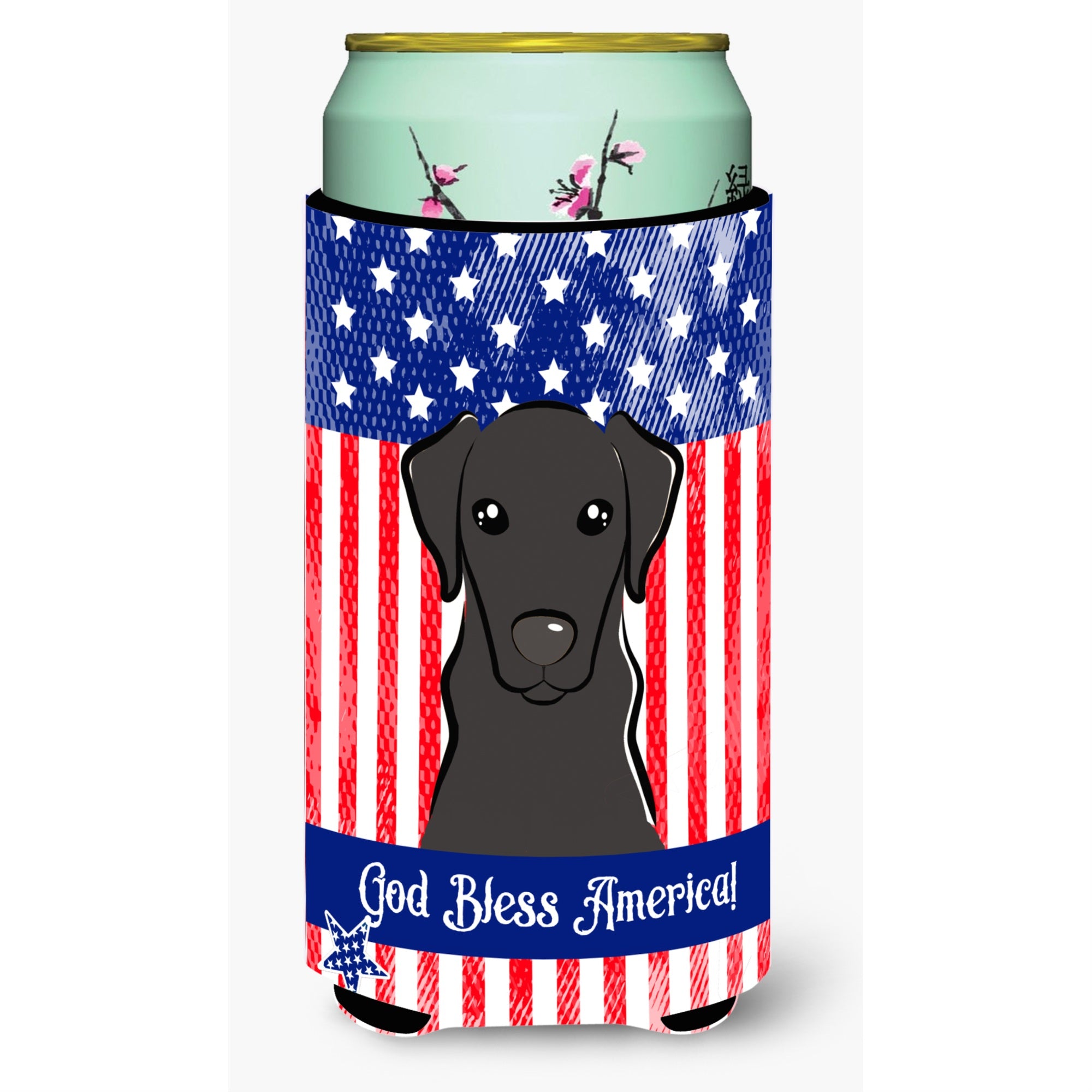 Caroline'S Treasures Bb2165Tbc God Bless American Flag With Black Labrador Tall Boy Hugger Koozie, Multicolor