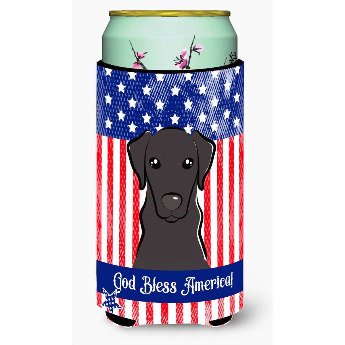 Caroline'S Treasures Bb2165Tbc God Bless American Flag With Black Labrador Tall Boy Hugger Koozie, Multicolor