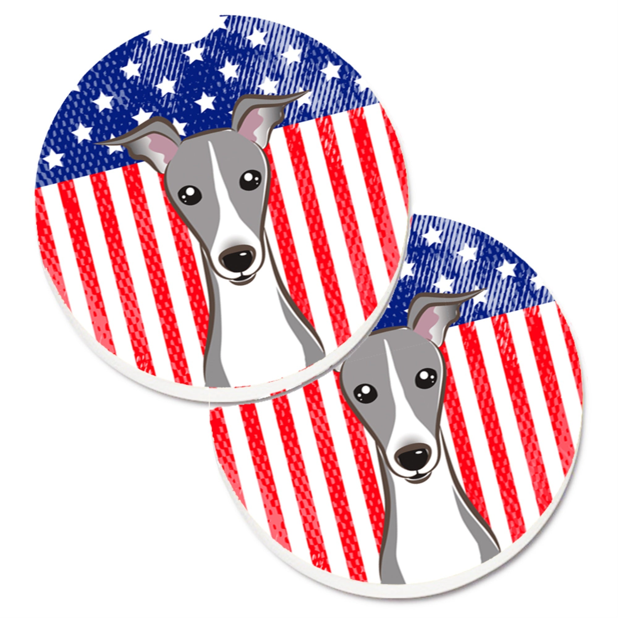 Caroline'S Treasures American Flag & Italian Greyhound Set Of 2 Cup Holder Car Coasters Bb2166Carc, 2.56, Multicolor