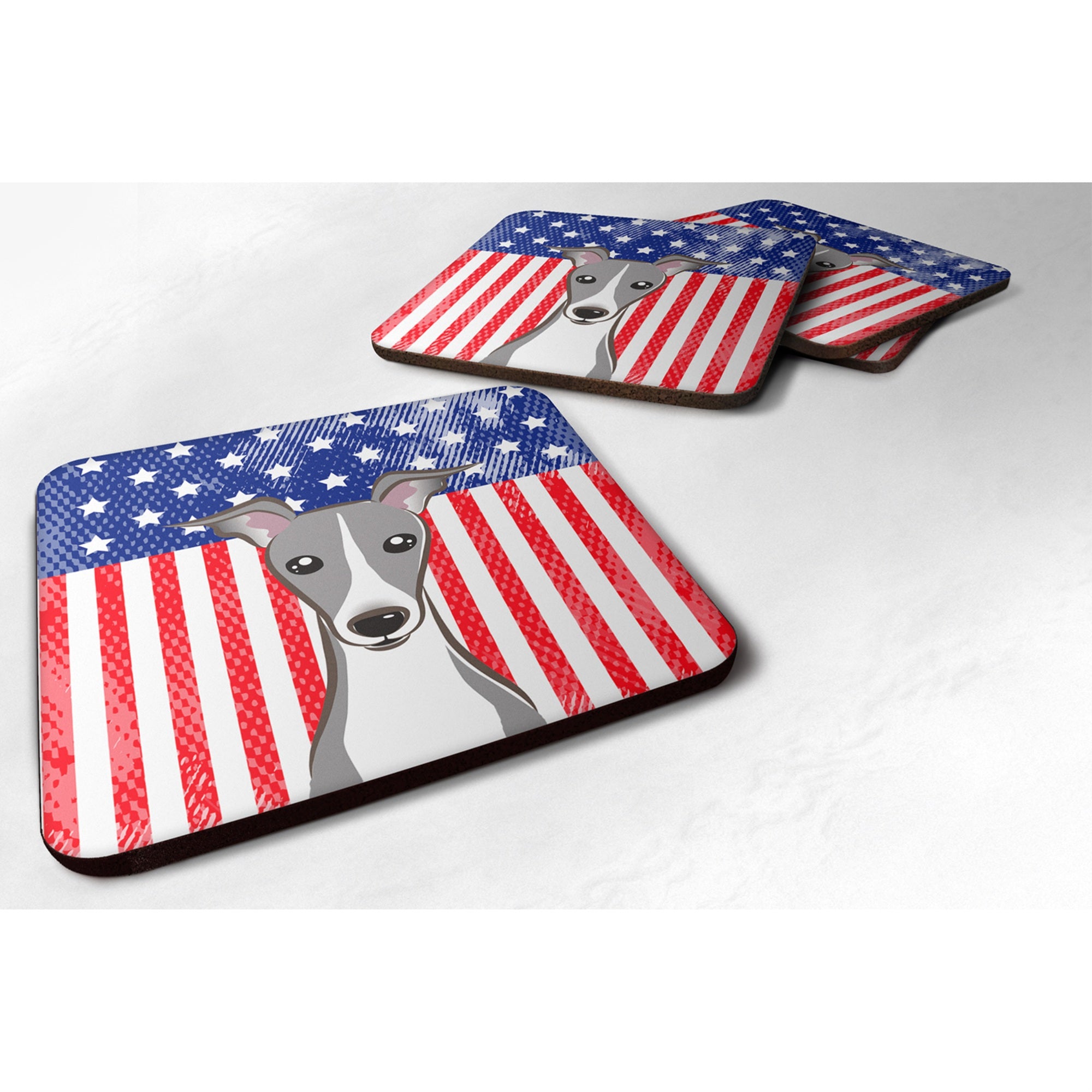 Caroline'S Treasures Bb2166Fc American Flag And Italian Greyhound Foam Coaster (Set Of 4), 3.5, Multicolor
