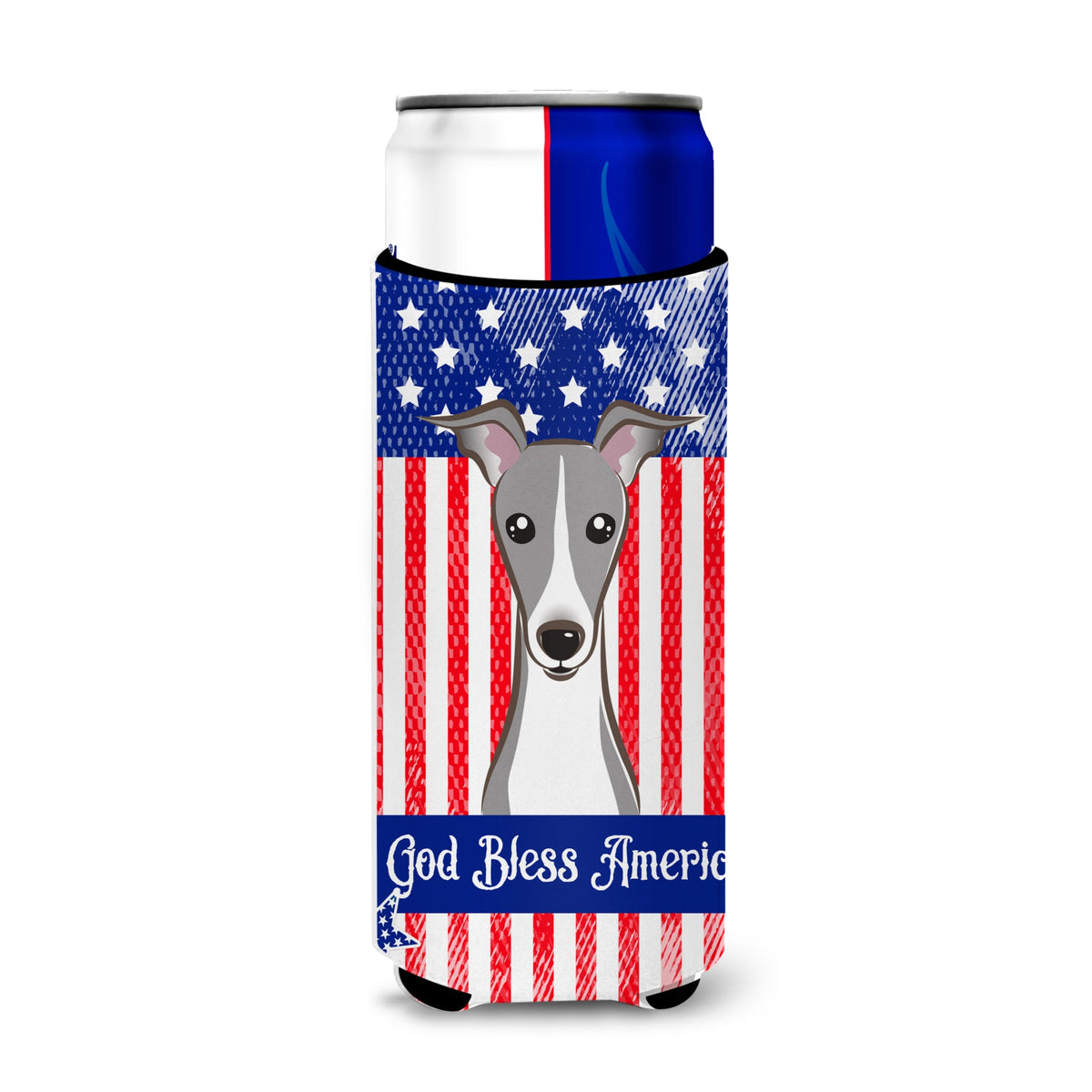 Caroline'S Treasures Bb2166Muk God Bless American Flag With Italian Greyhound Michelob Ultra Koozies For Slim Cans, Multic