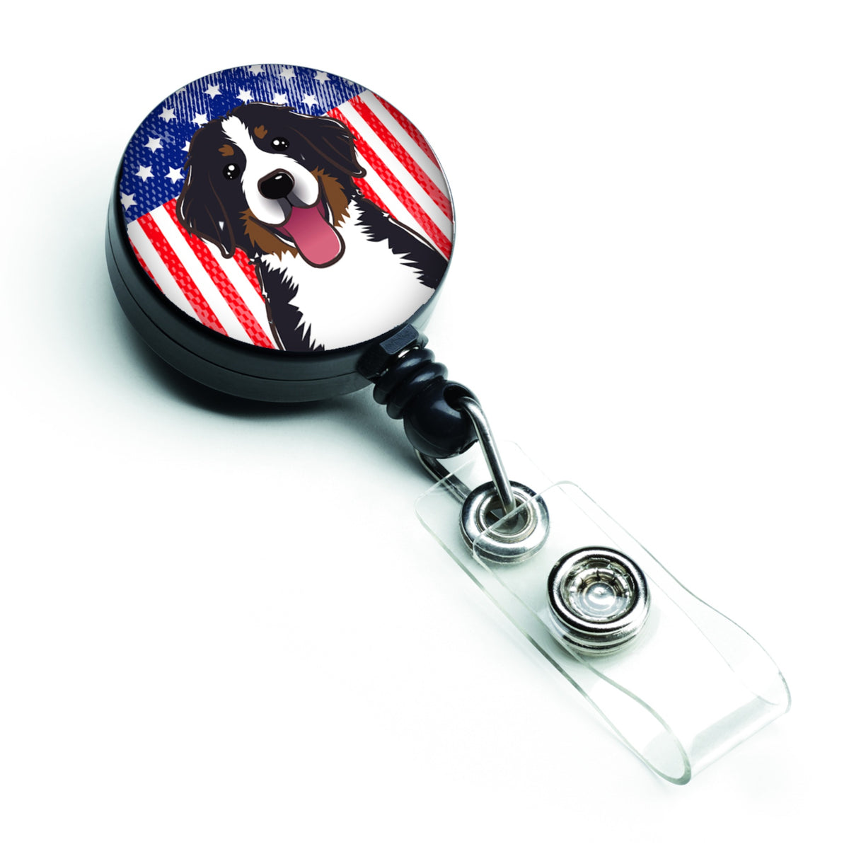 Caroline'S Treasures American Flag And Bernese Mountain Dog Retractable Badge Reel, Multicolor (Bb2167Br)