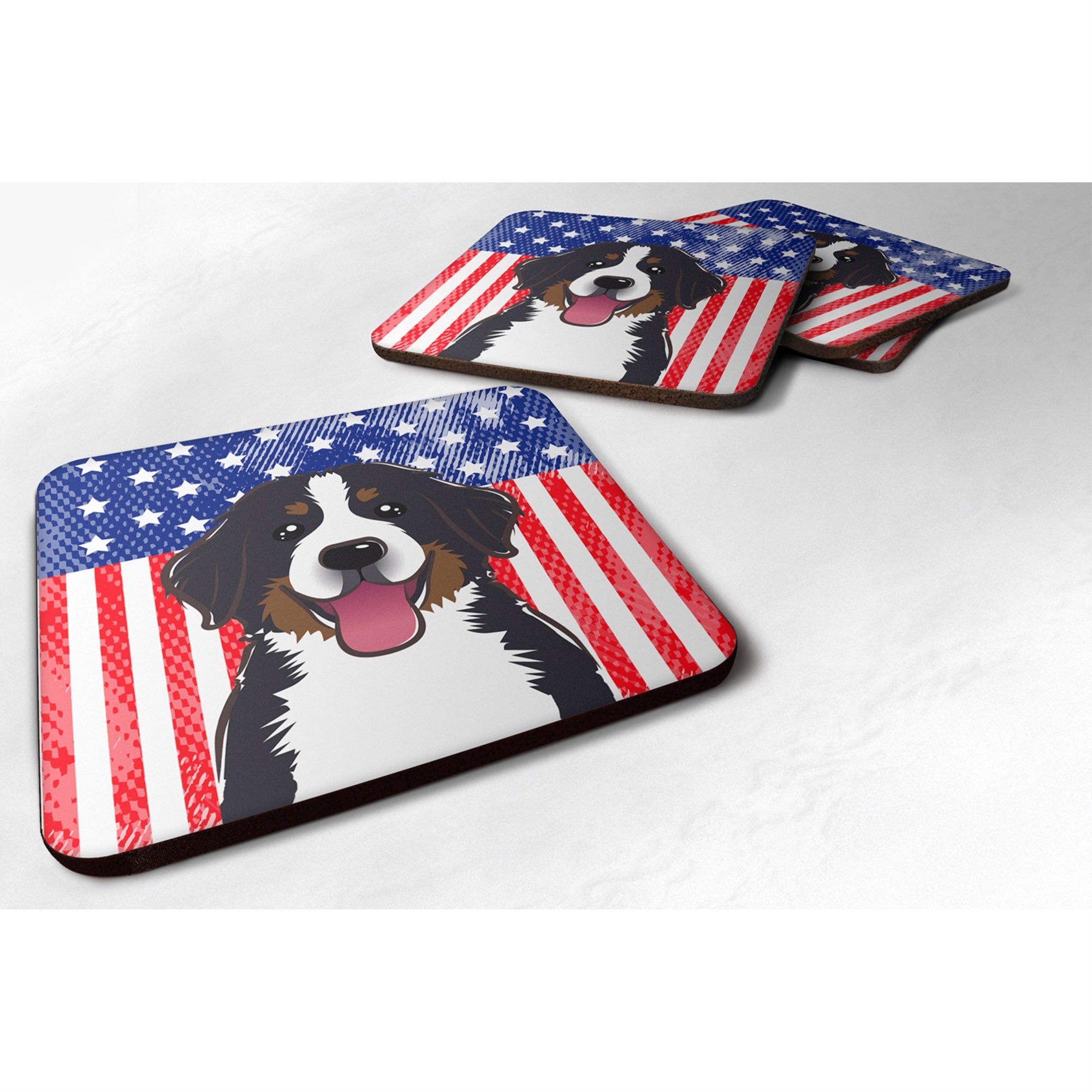 Caroline'S Treasures Bb2167Fc American Flag And Bernese Mountain Dog Foam Coaster (Set Of 4), 3.5, Multicolor