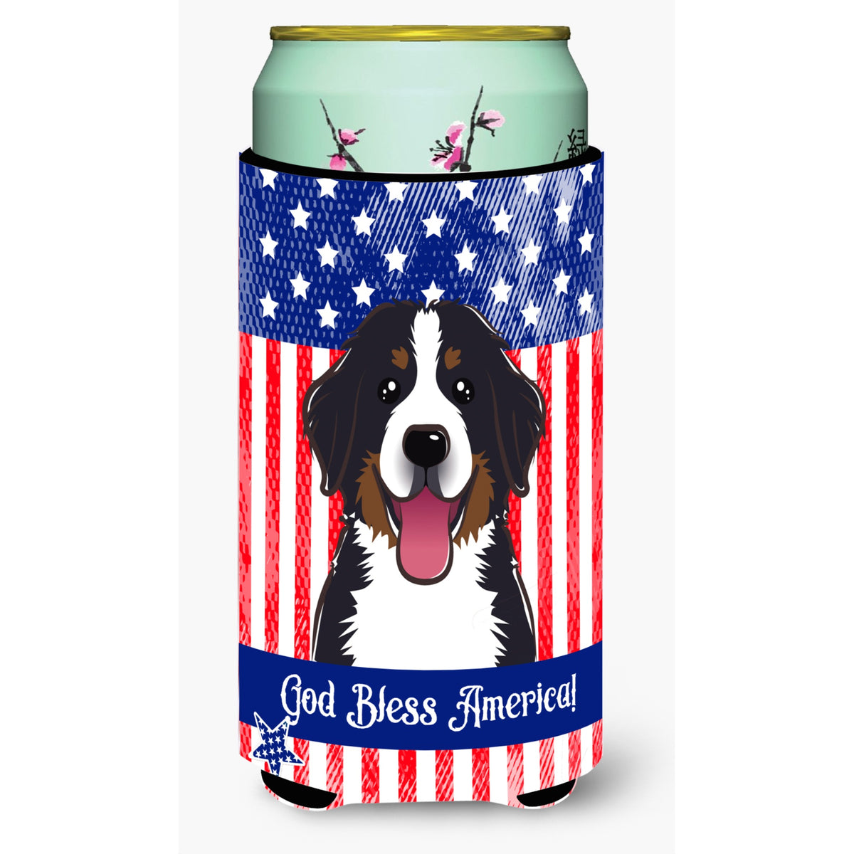 Caroline'S Treasures Bb2167Tbc God Bless American Flag With Bernese Mountain Dog Tall Boy Hugger Koozie, Multicolor