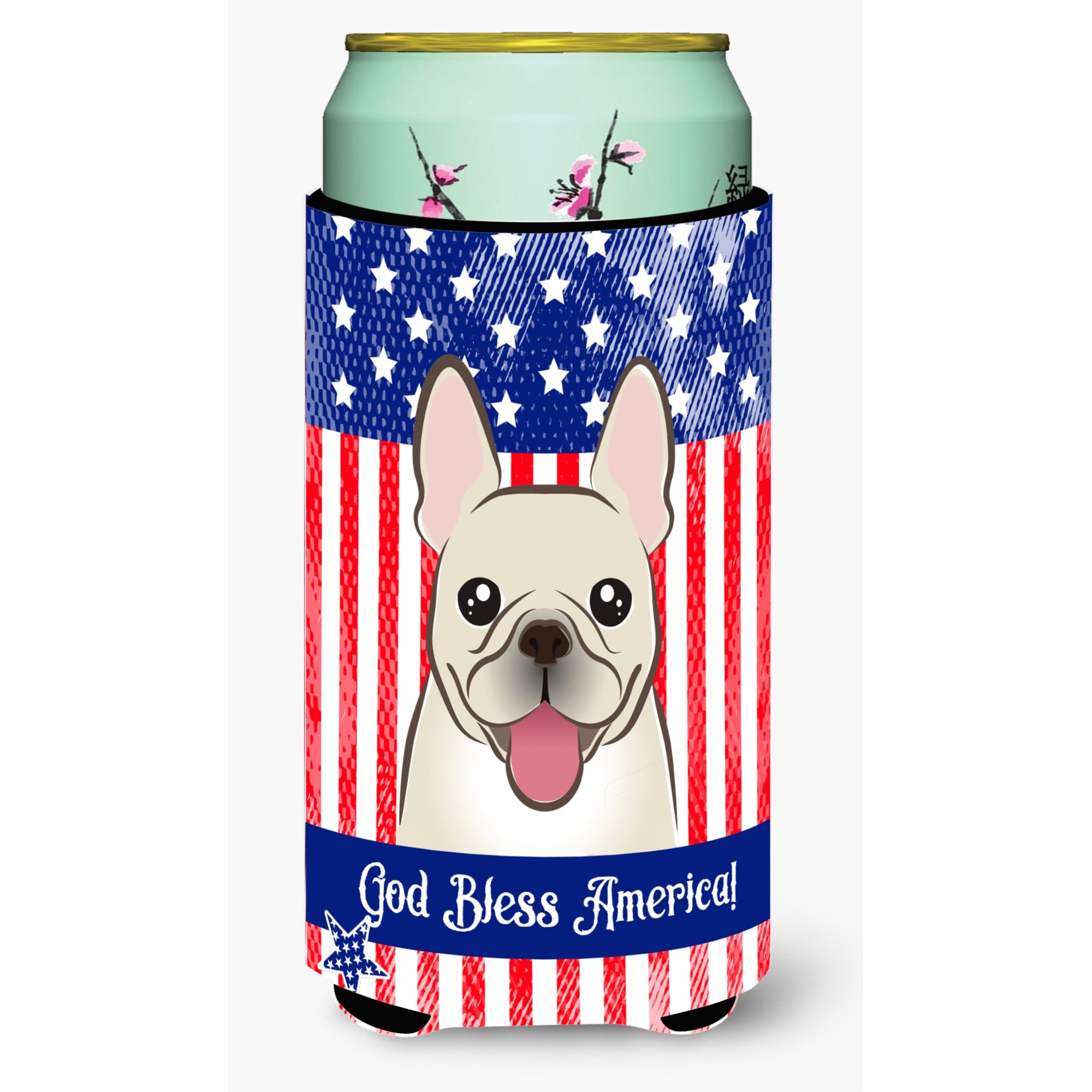 Caroline'S Treasures Bb2168Tbc God Bless American Flag With French Bulldog Tall Boy Hugger Koozie, Multicolor