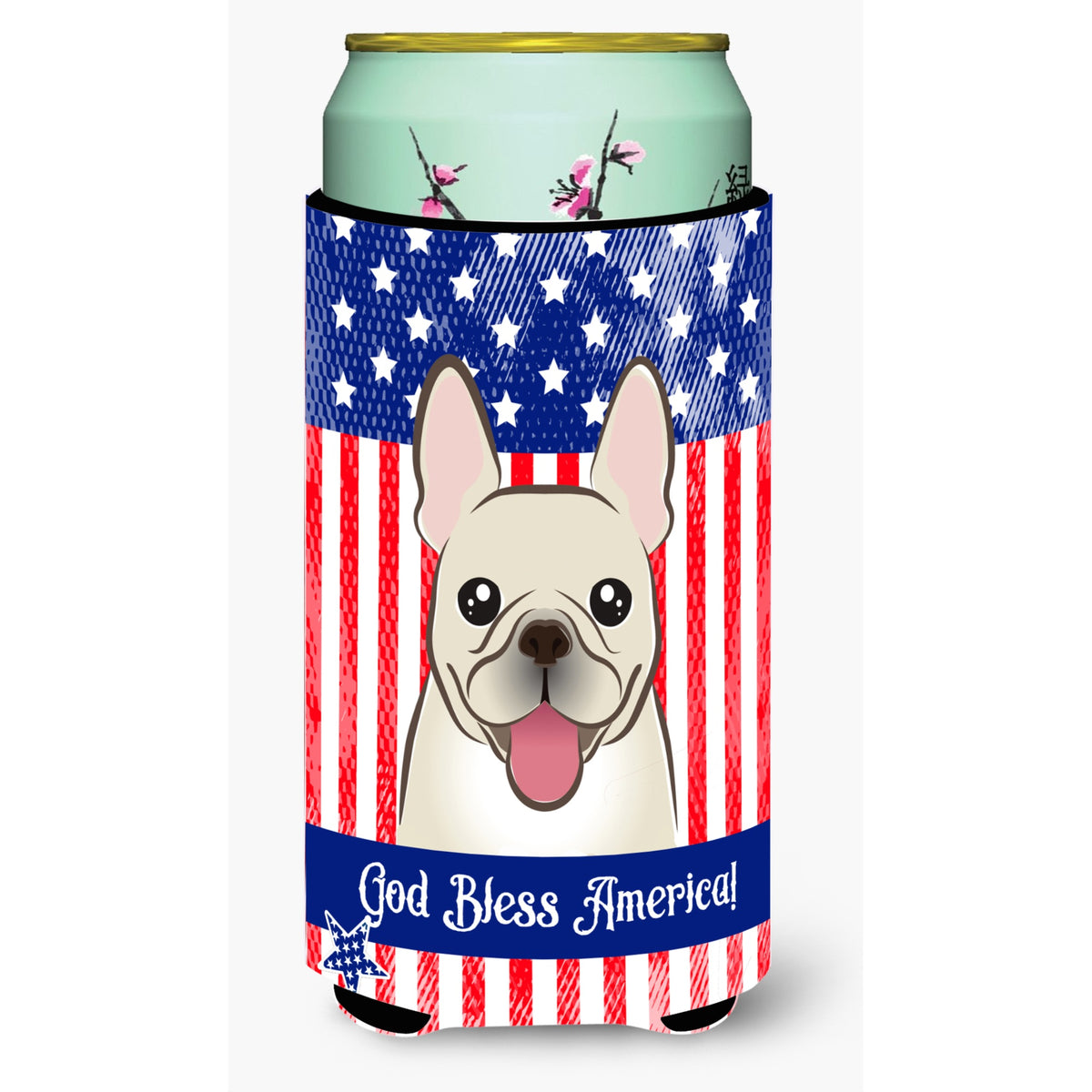 Caroline'S Treasures Bb2168Tbc God Bless American Flag With French Bulldog Tall Boy Hugger Koozie, Multicolor