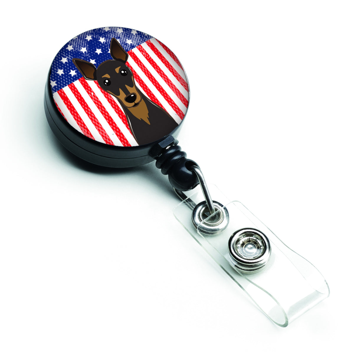 Caroline'S Treasures American Flag And Min Pin Retractable Badge Reel, Multicolor (Bb2170Br)