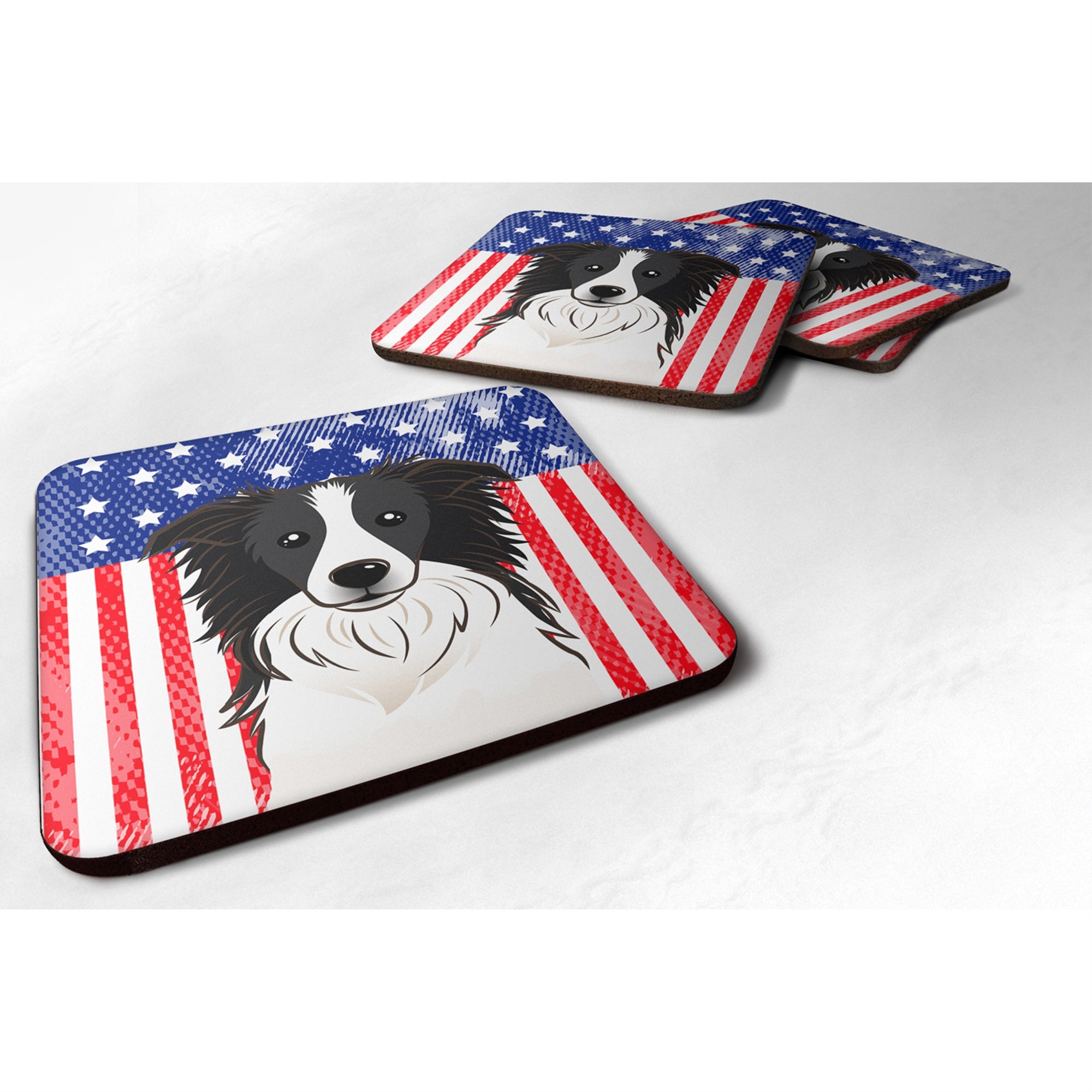 Caroline'S Treasures Bb2171Fc American Flag And Border Collie Foam Coaster (Set Of 4), 3.5, Multicolor