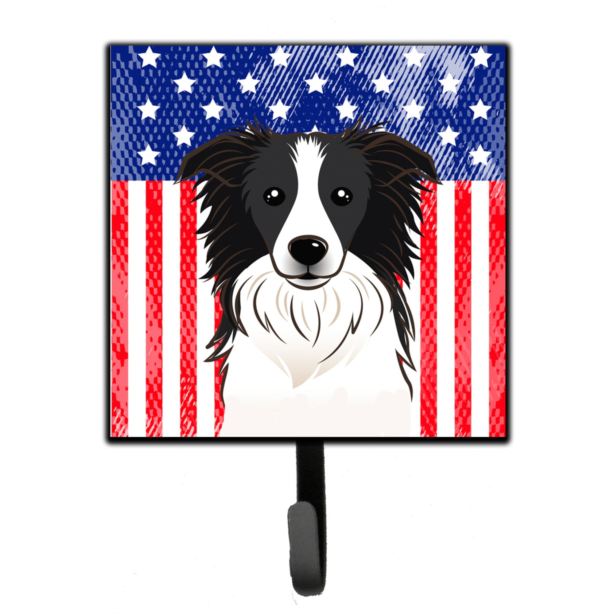 Caroline'S Treasures American Flag And Border Collie Leash Or Key Holder Hooks, Multicolor