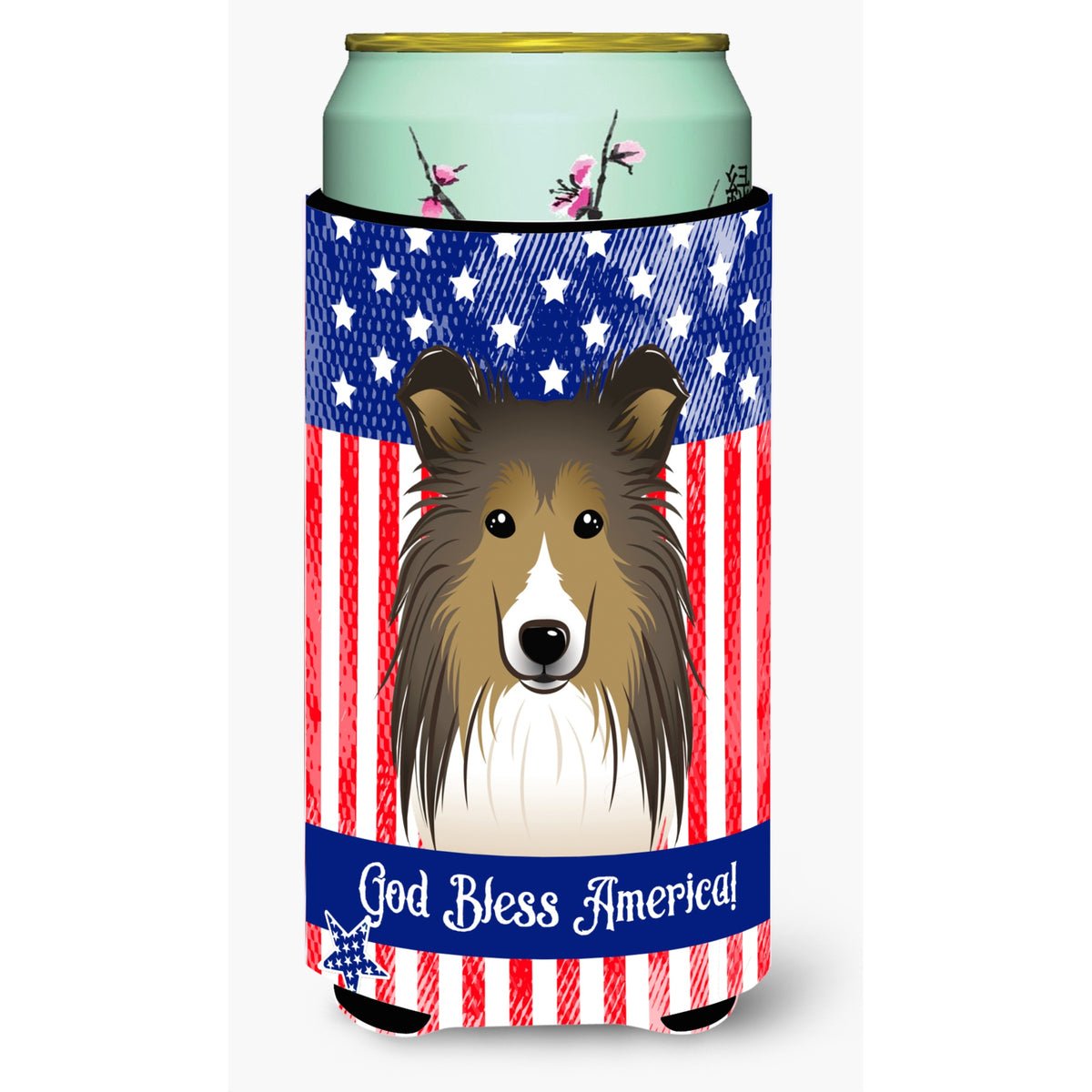 Caroline'S Treasures Bb2172Tbc God Bless American Flag With Sheltie Tall Boy Hugger Koozie, Multicolor