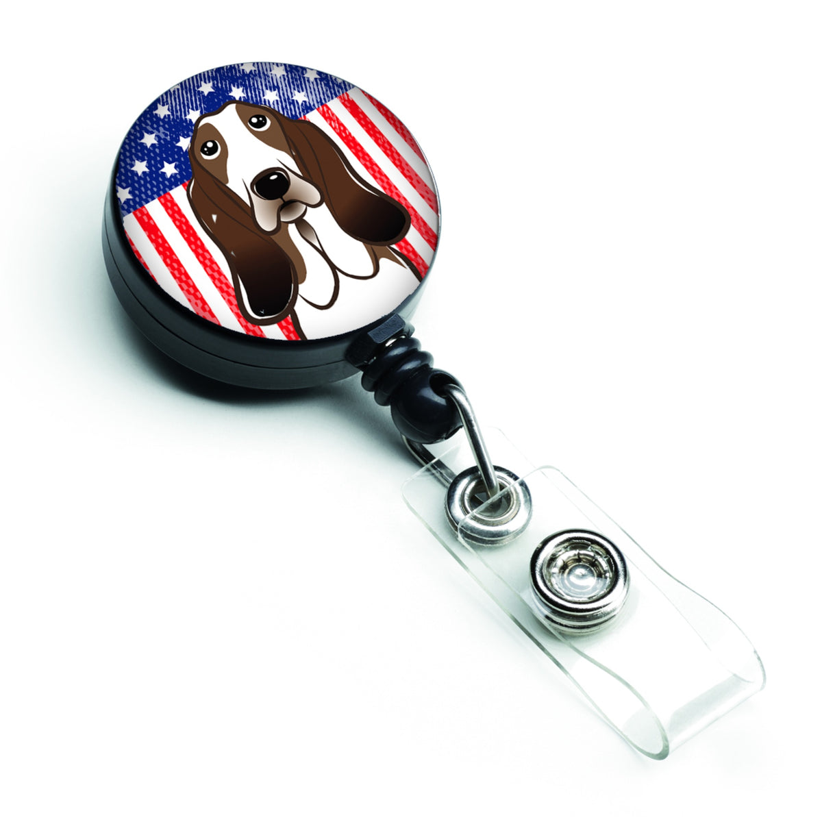 Caroline'S Treasures American Flag And Basset Hound Retractable Badge Reel, Multicolor (Bb2173Br)