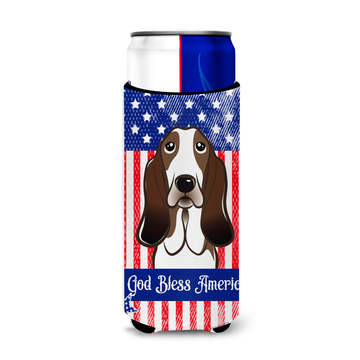 Caroline'S Treasures Bb2173Muk God Bless American Flag With Basset Hound Michelob Ultra Koozies For Slim Cans, Multicolor,