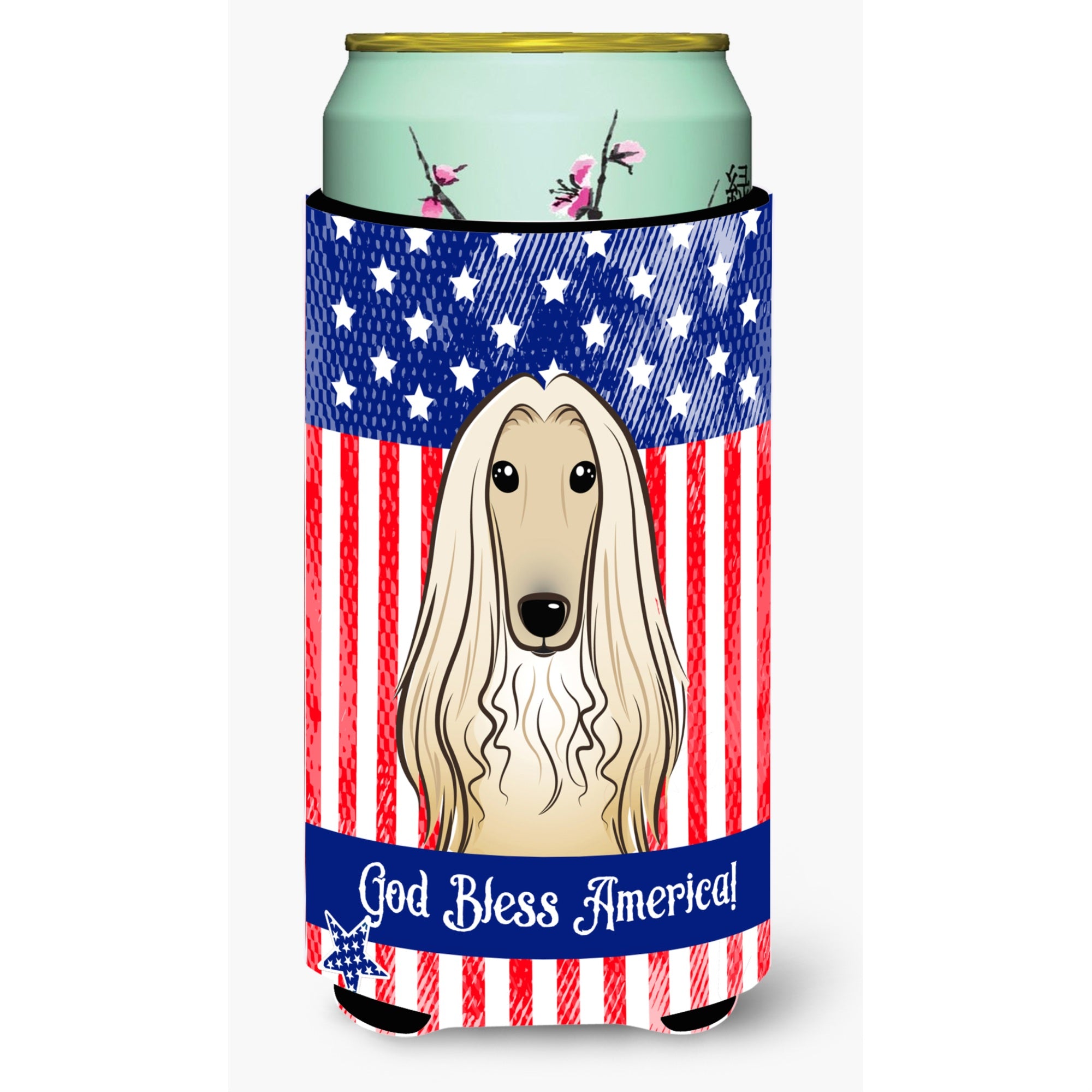 Caroline'S Treasures Bb2174Tbc God Bless American Flag With Afghan Hound Tall Boy Hugger Koozie, Multicolor