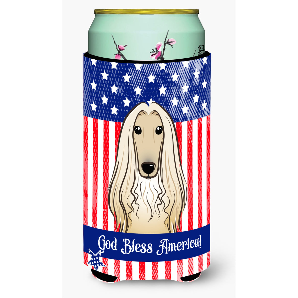 Caroline'S Treasures Bb2174Tbc God Bless American Flag With Afghan Hound Tall Boy Hugger Koozie, Multicolor