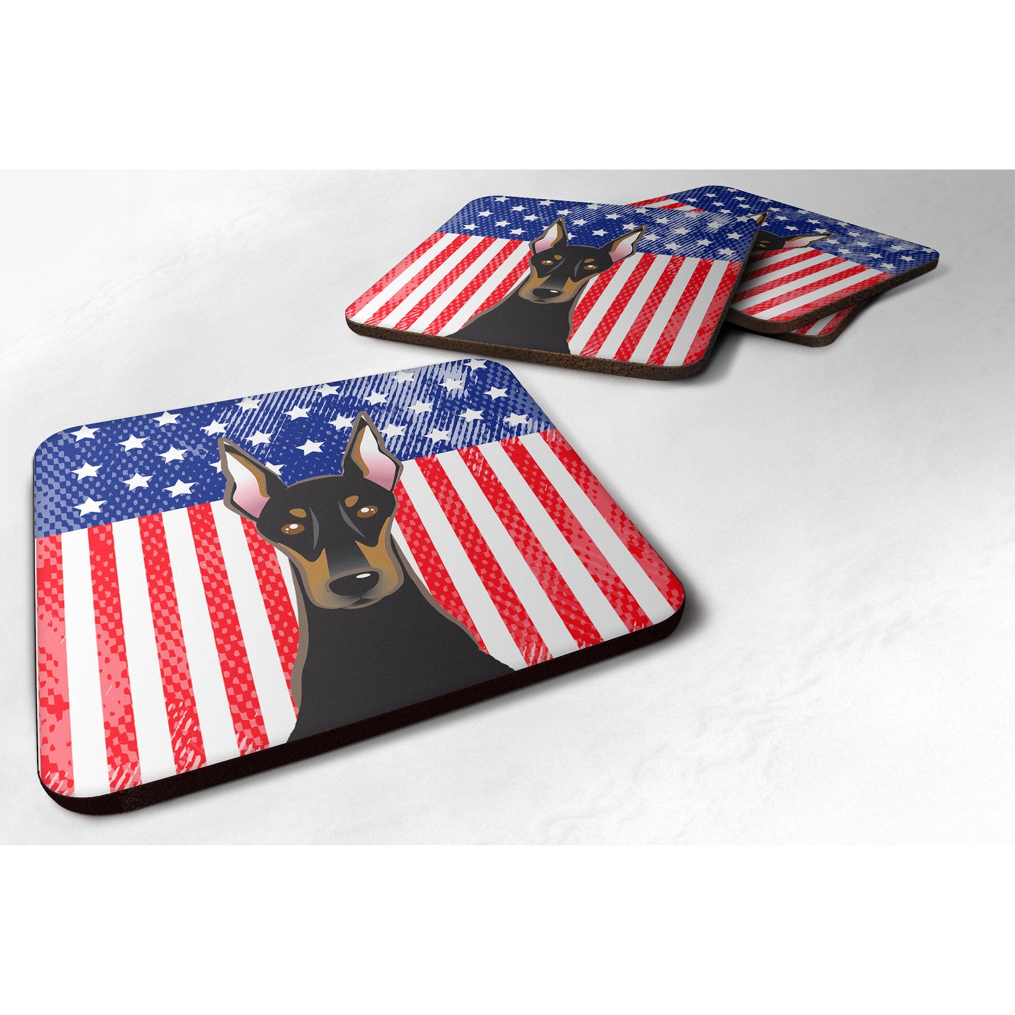 Caroline'S Treasures Bb2175Fc American Flag And Doberman Foam Coaster (Set Of 4), 3.5, Multicolor